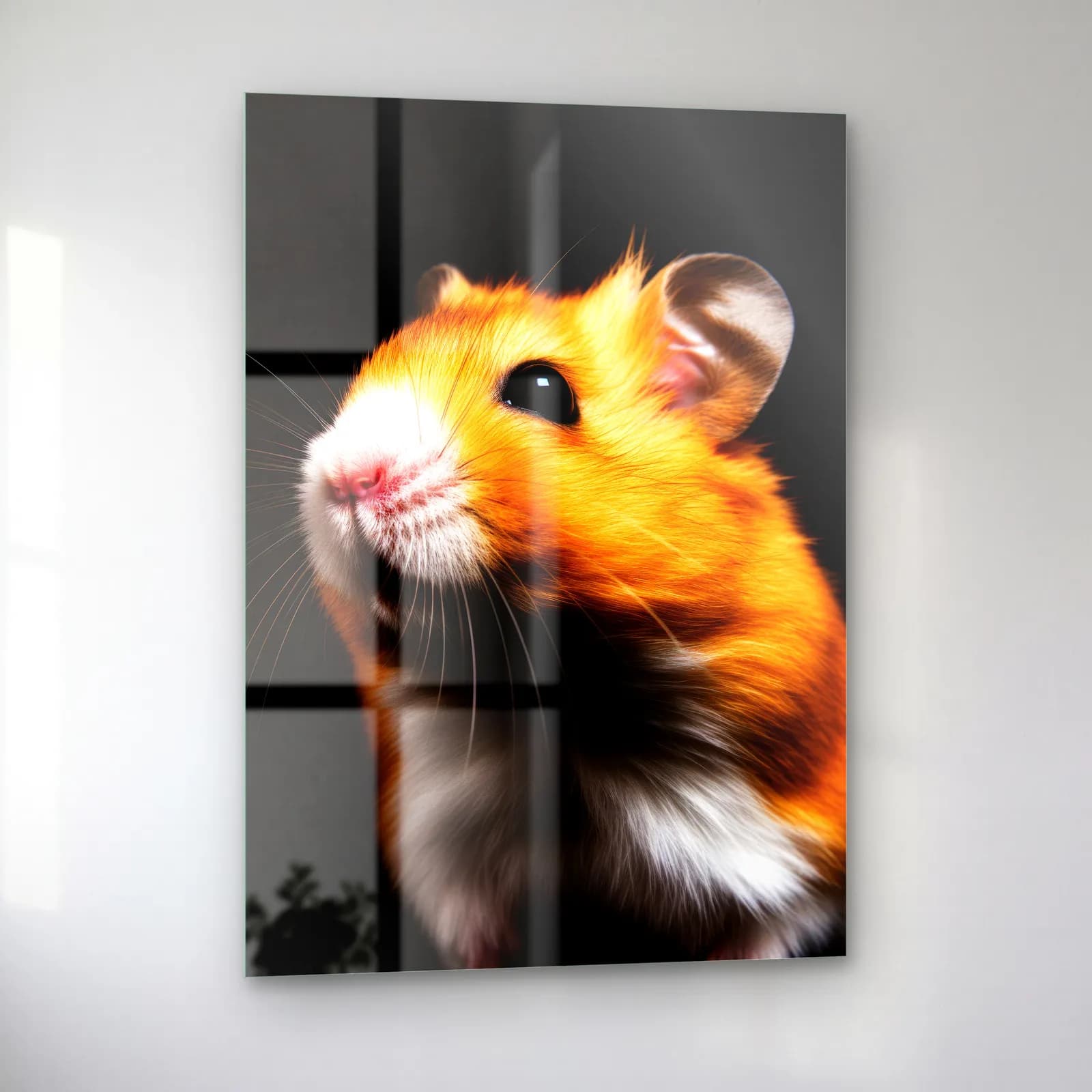 Turuncu Hamster Profil Portresi cam tablo — sol açıdan görünüm
