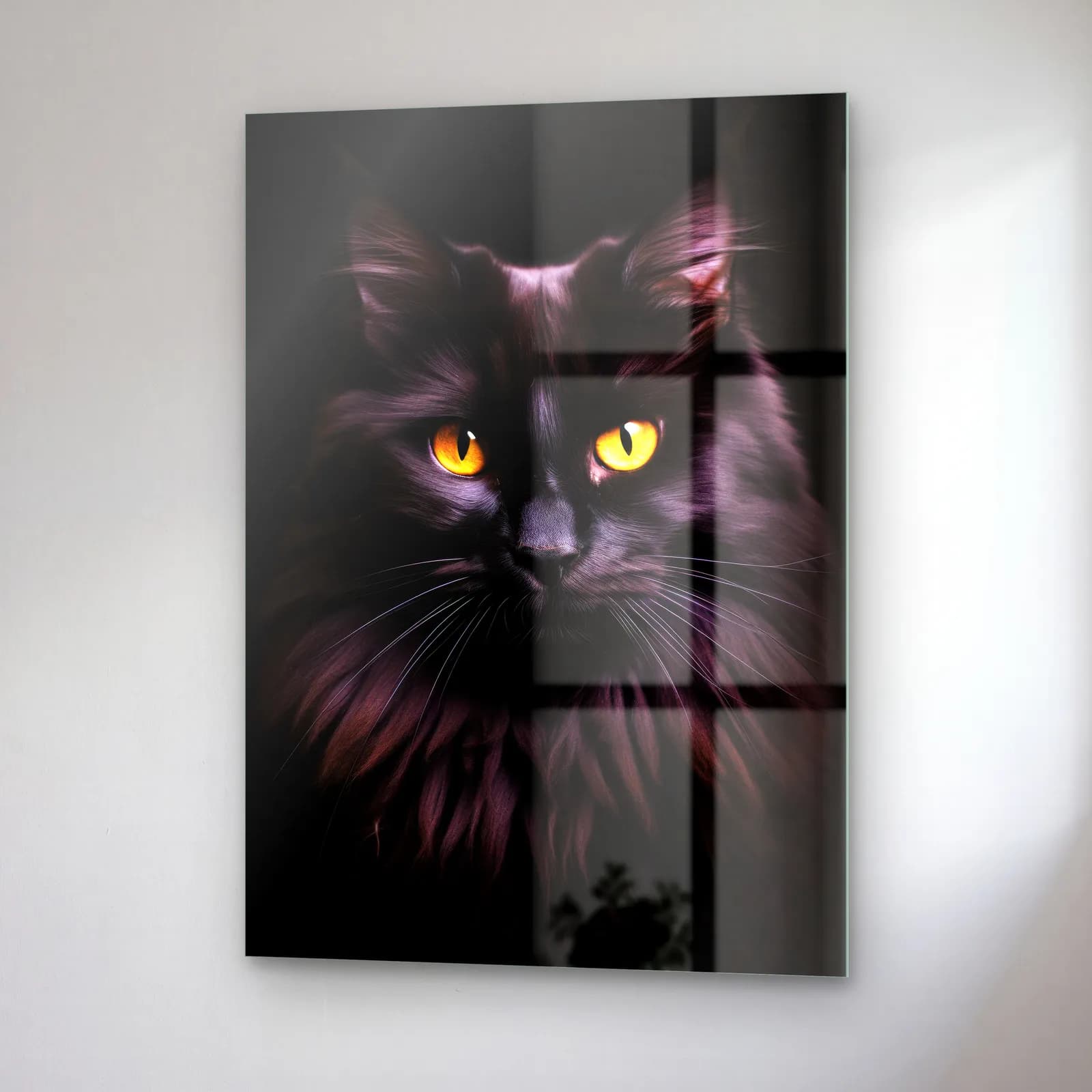 Siyah Kedi Portresi cam tablo — sağ açıdan görünüm