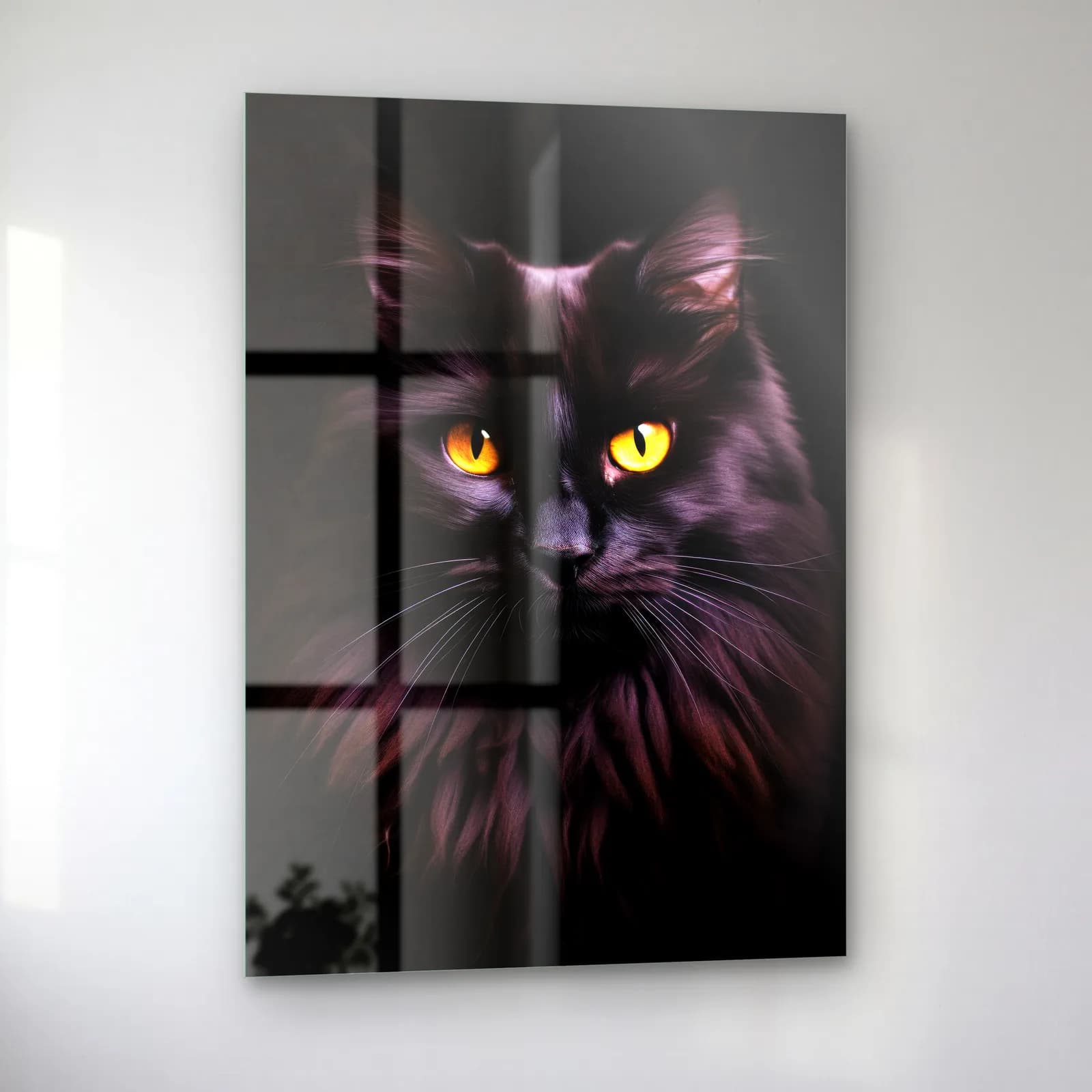 Siyah Kedi Portresi cam tablo — sol açıdan görünüm
