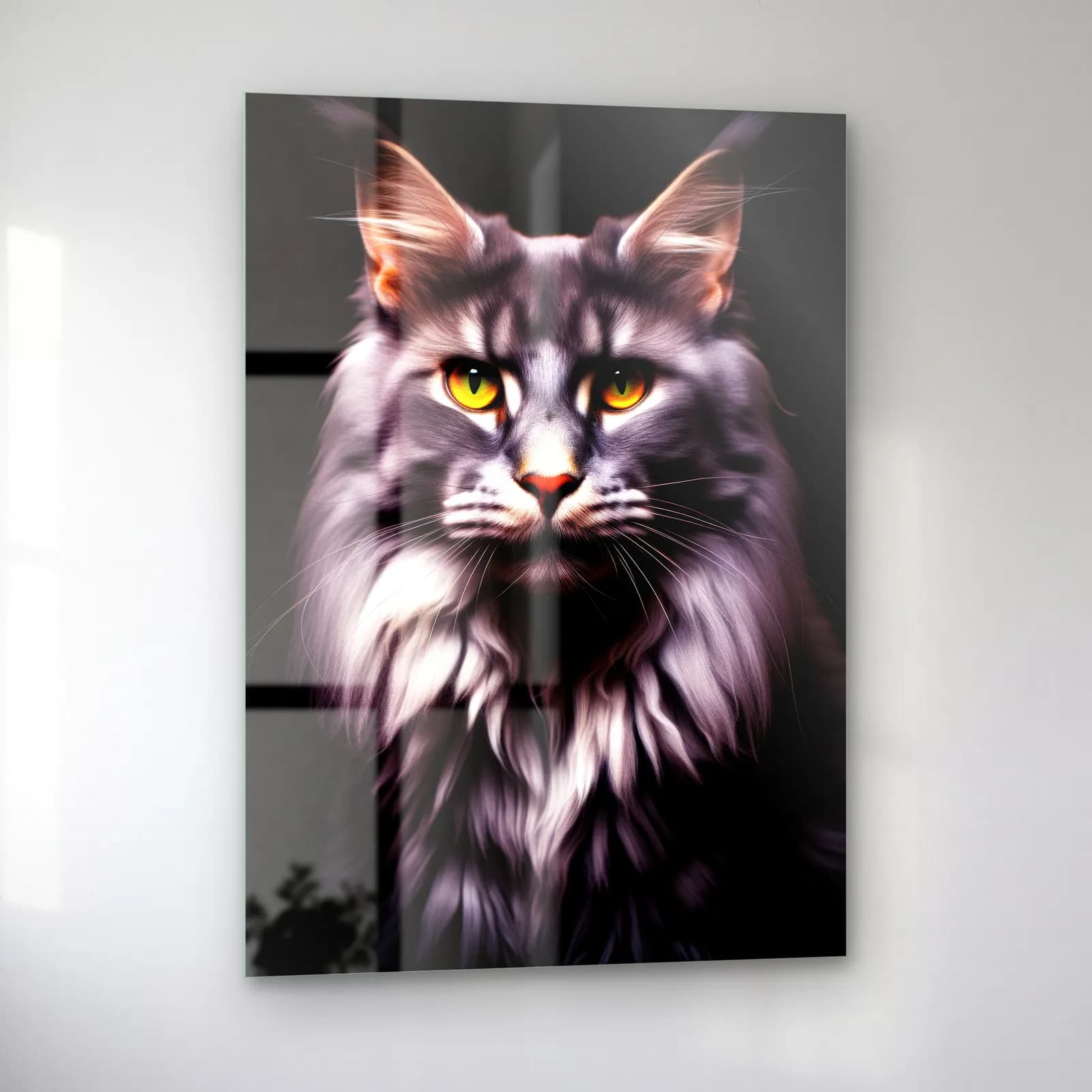 Maine Coon Kedi Portresi cam tablo — sol açıdan görünüm