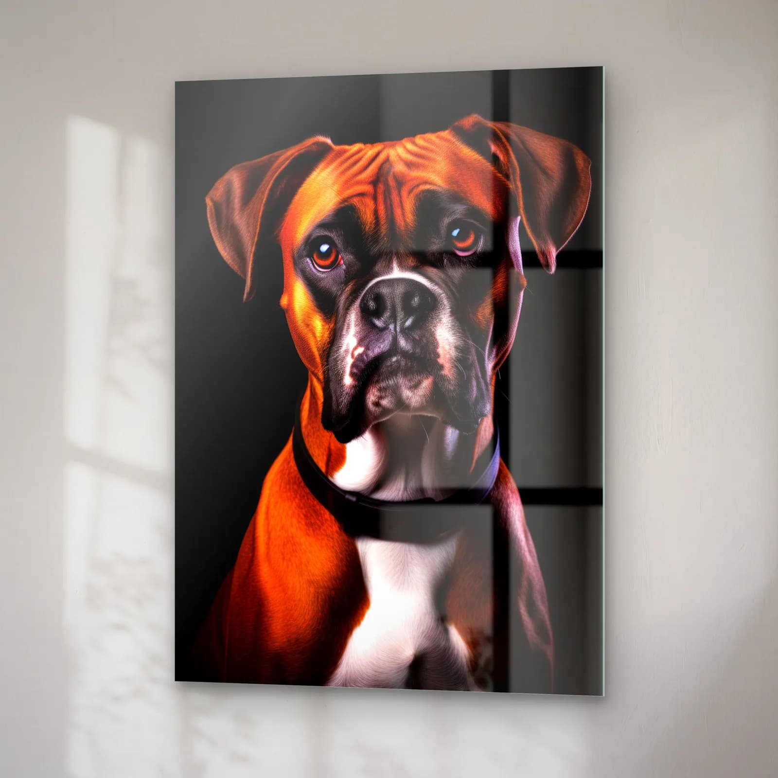 Boxer Köpek Portresi cam tablo — sağ açıdan görünüm
