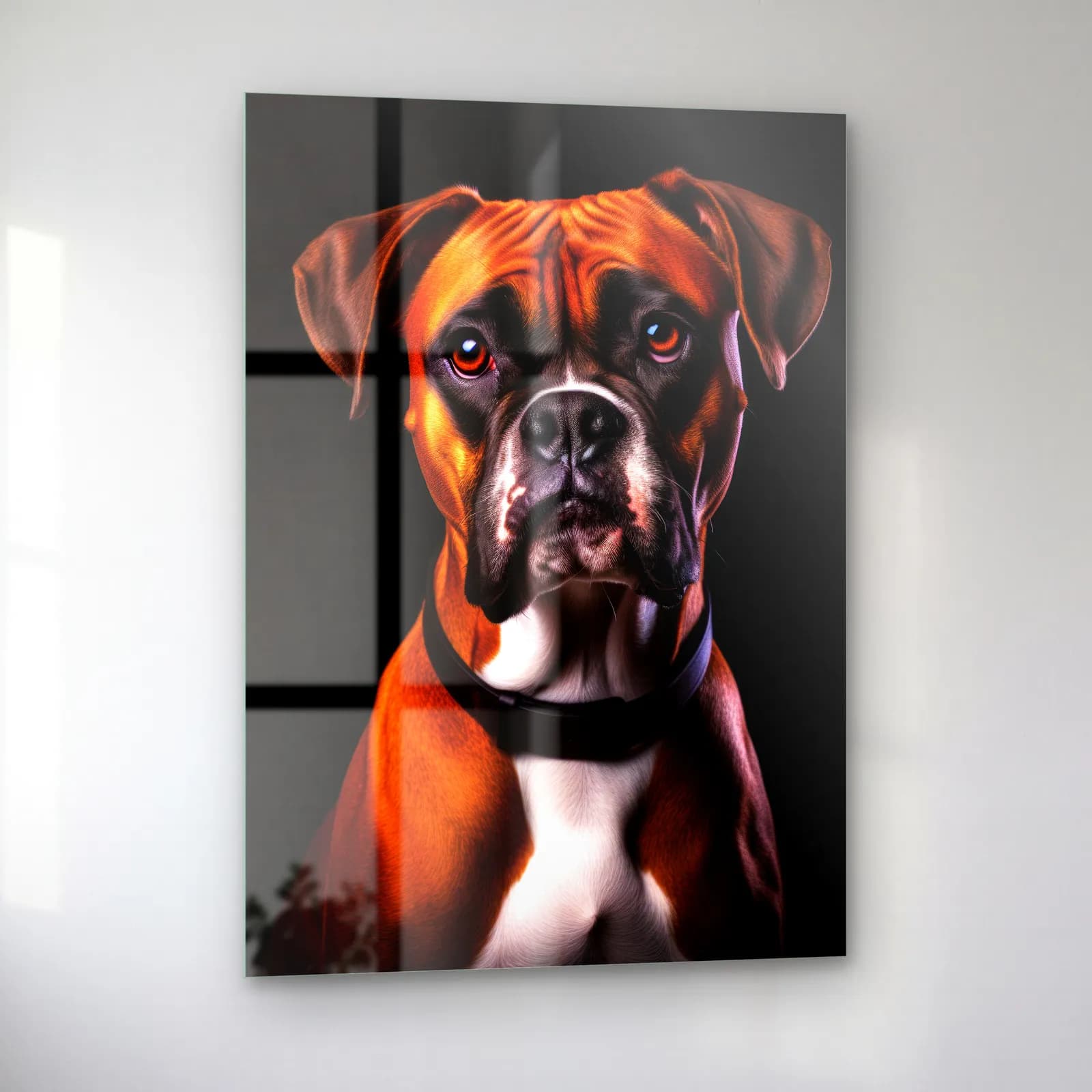 Boxer Köpek Portresi cam tablo — sol açıdan görünüm