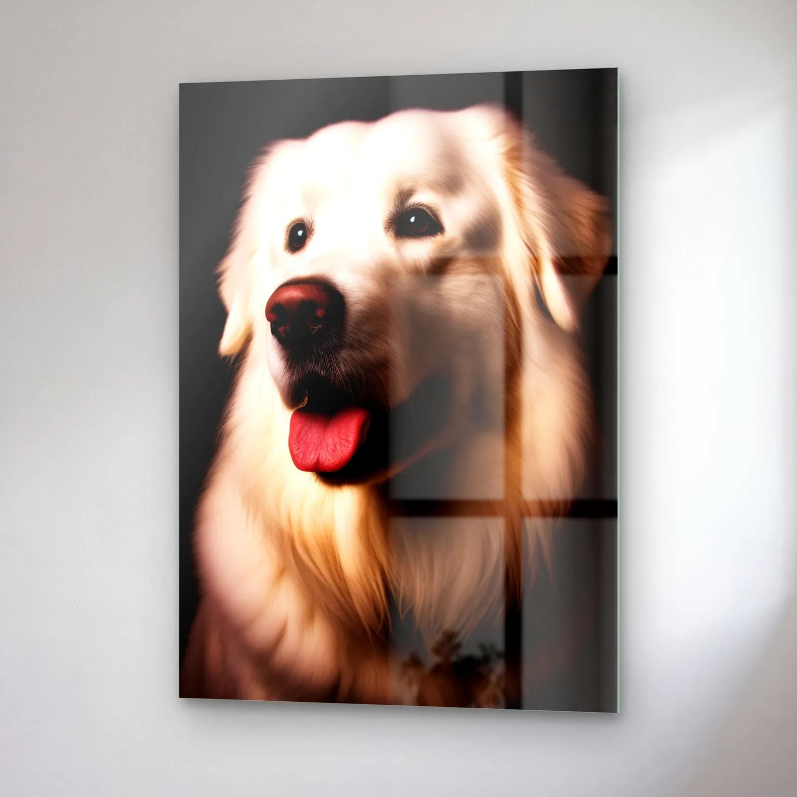 Krem Golden Retriever Portresi cam tablo — sağ açıdan görünüm