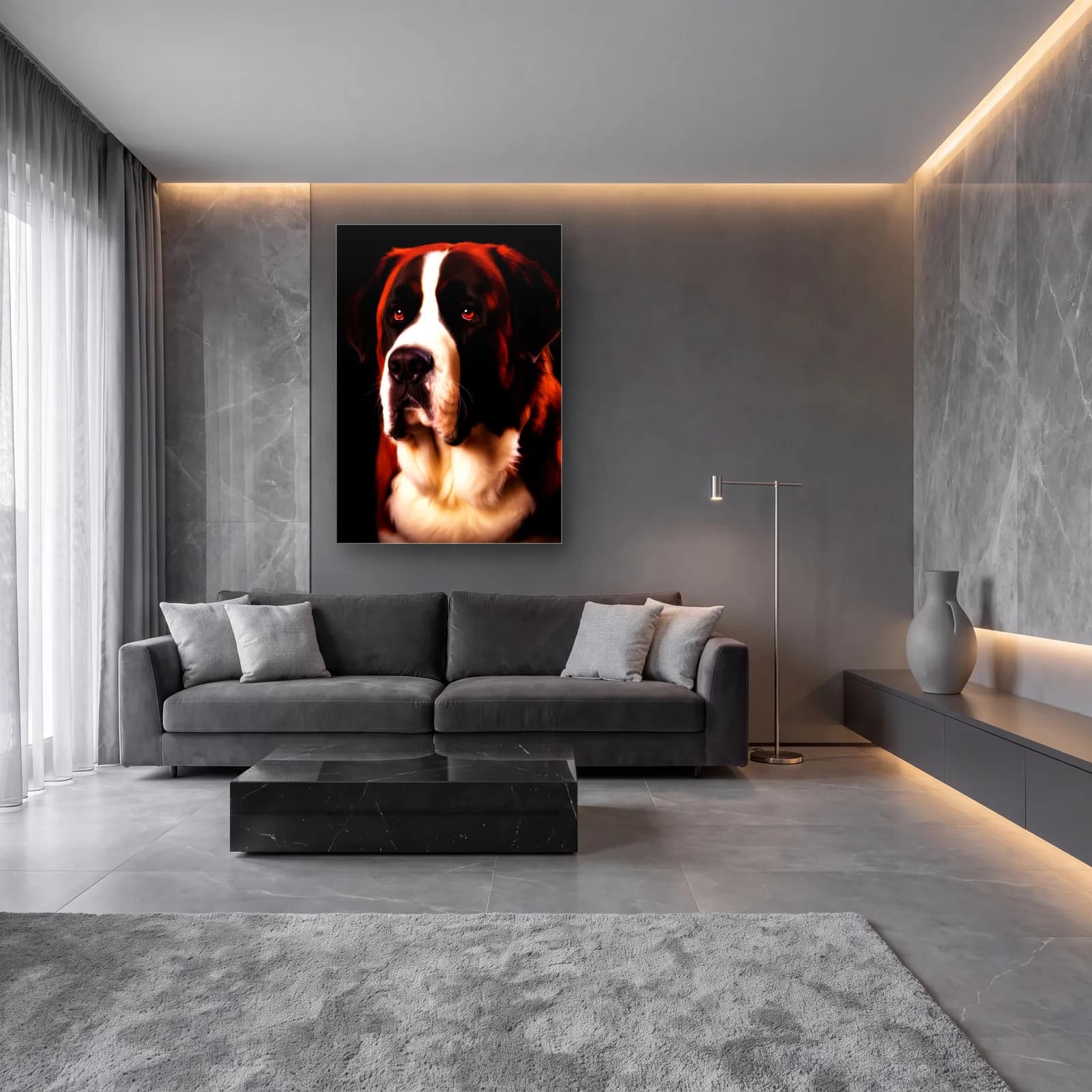 Saint Bernard Köpek Portresi cam tablo — lüks salon duvarında