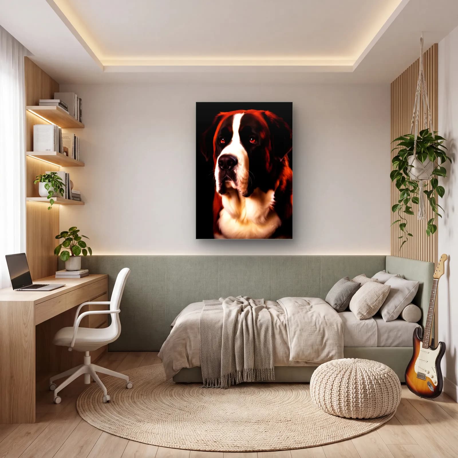 Saint Bernard Köpek Portresi cam tablo — genç odasında