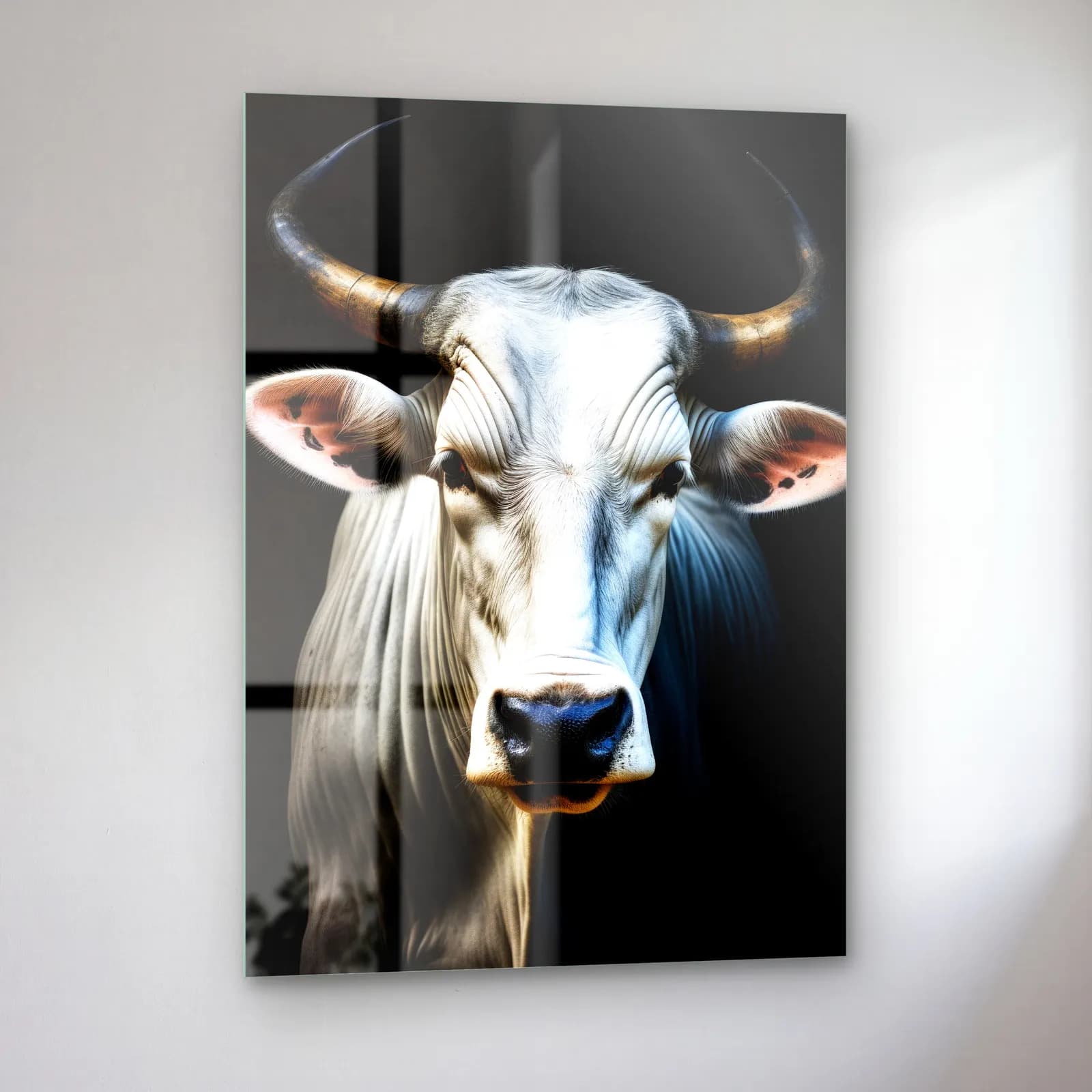 Gri Zebu Boğası Portresi cam tablo — sol açıdan görünüm