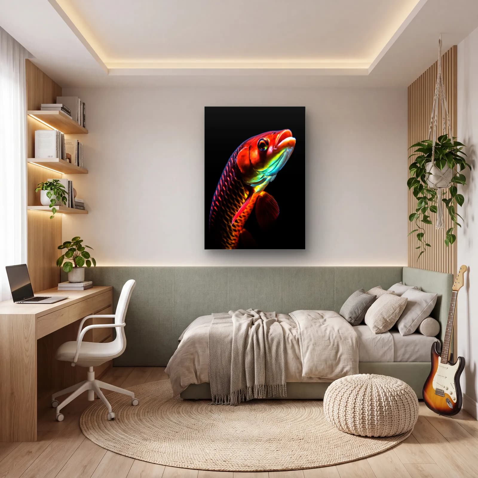 Kızıl Arowana Balığı cam tablo — genç odasında
