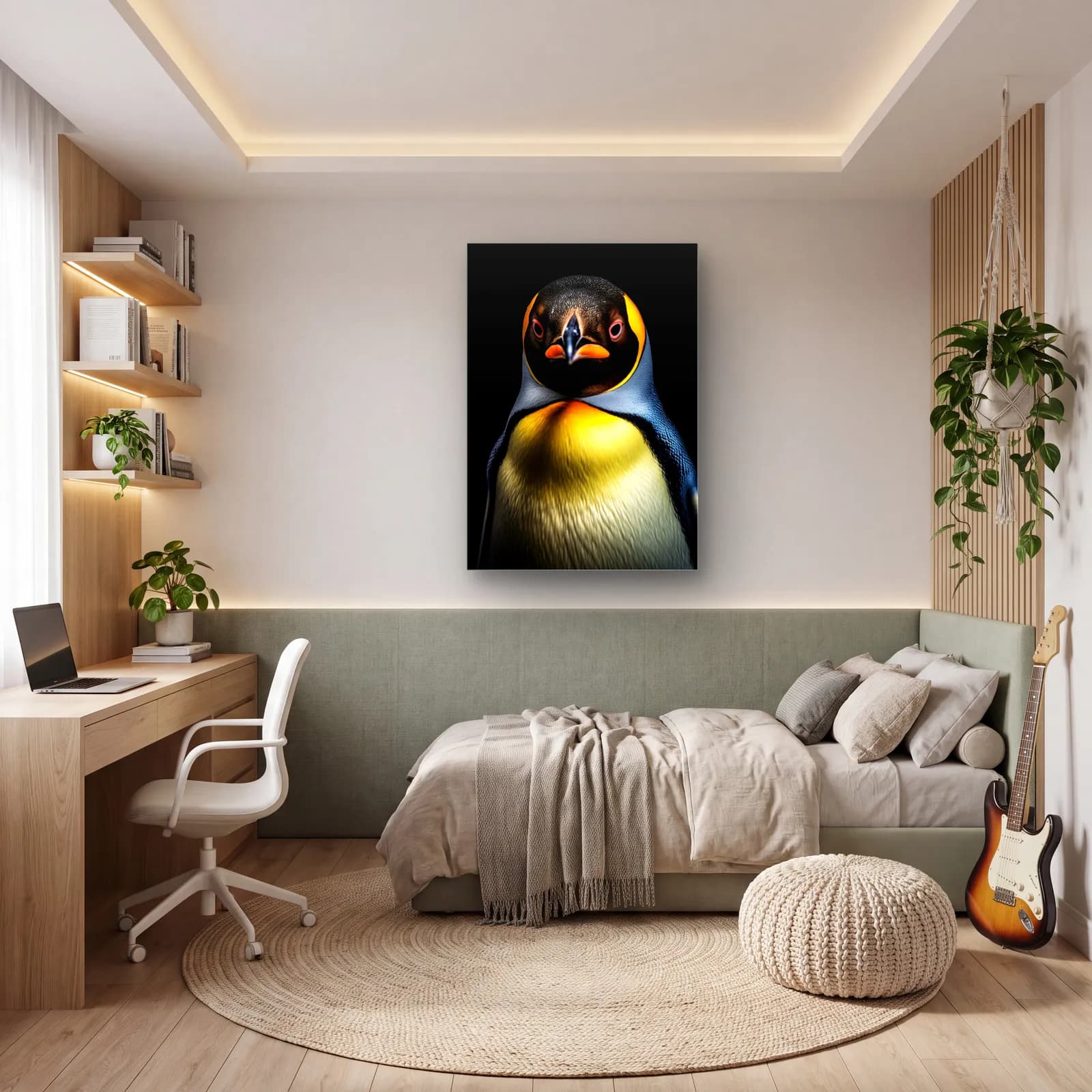 Sarı Göğüslü Penguen cam tablo — genç odasında