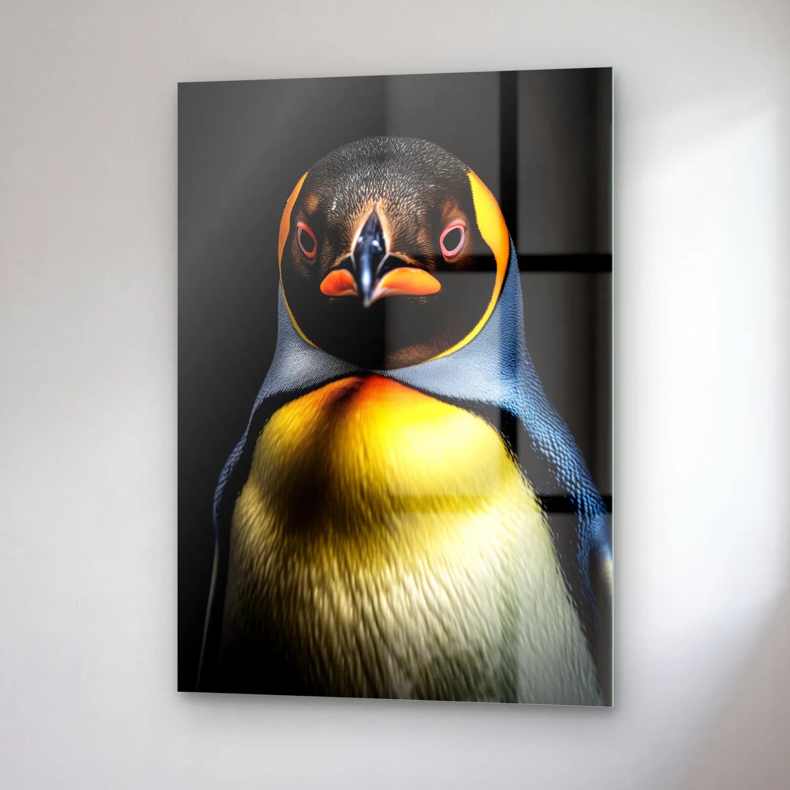 Sarı Göğüslü Penguen cam tablo — sağ açıdan görünüm