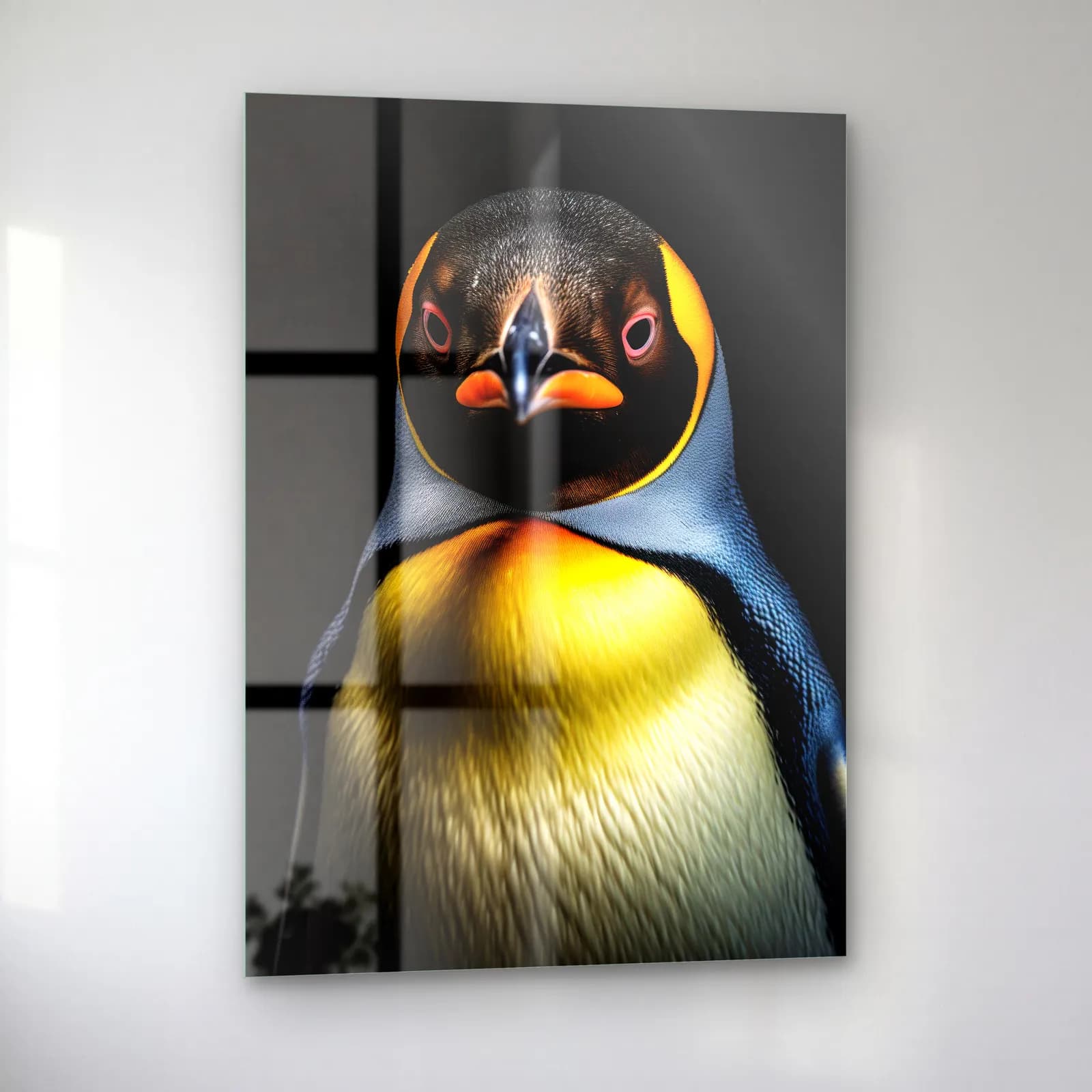 Sarı Göğüslü Penguen cam tablo — sol açıdan görünüm