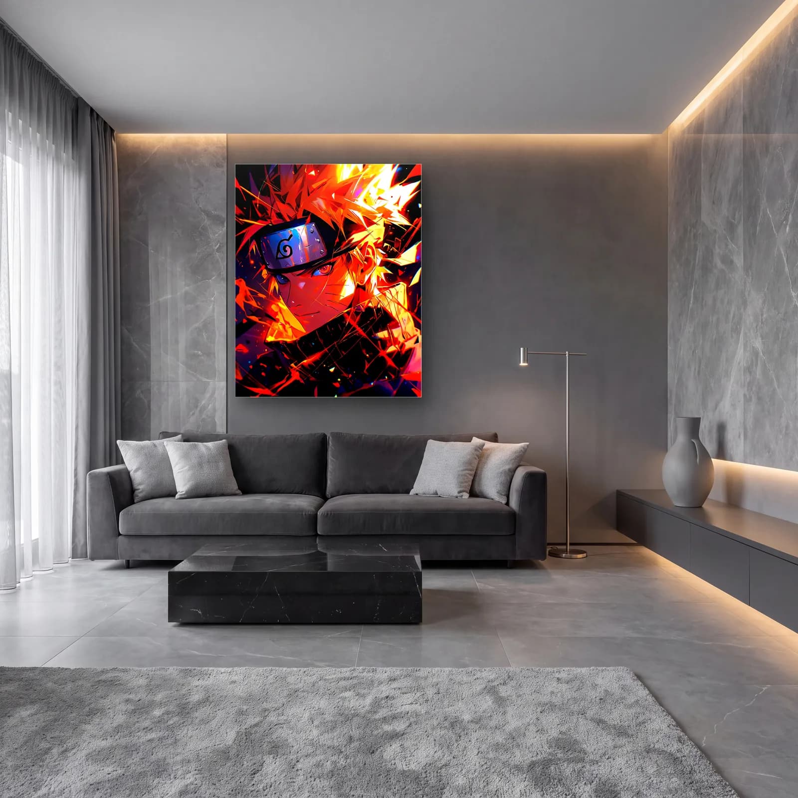 Kızgın Naruto Portresi cam tablo — lüks salon duvarında