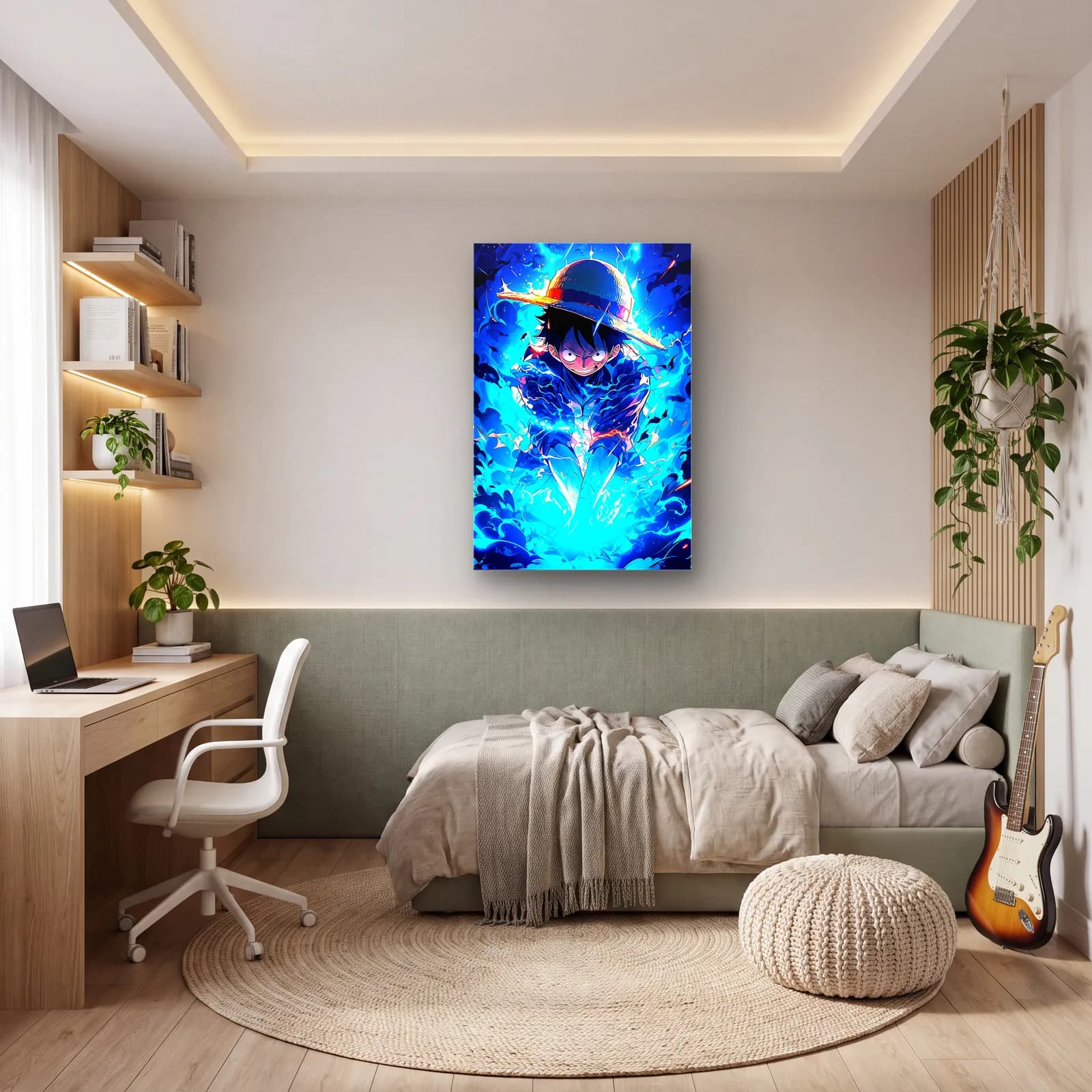 Mavi Enerjili Luffy cam tablo — genç odasında