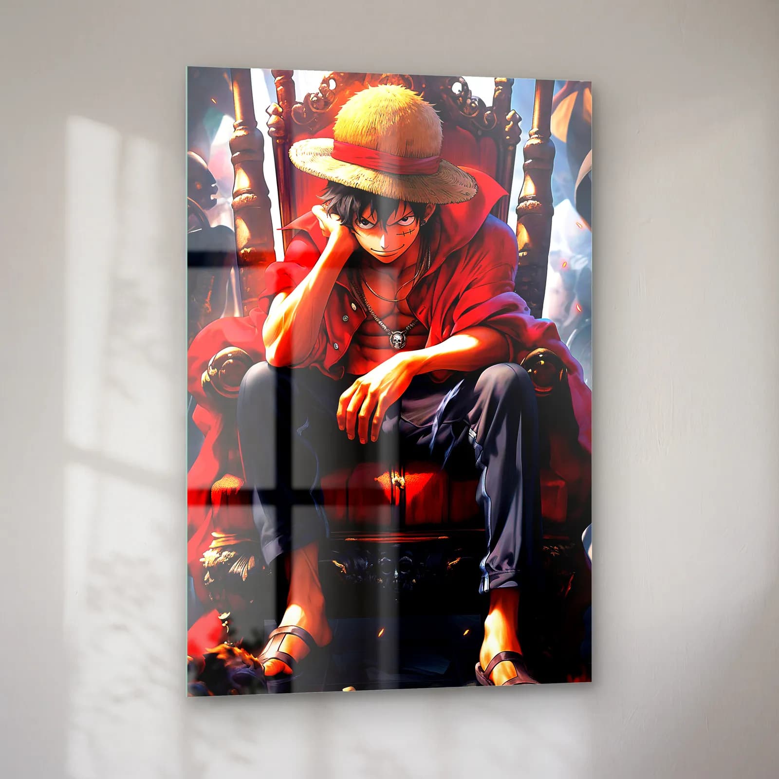 Tahttaki Luffy cam tablo — sol açıdan görünüm