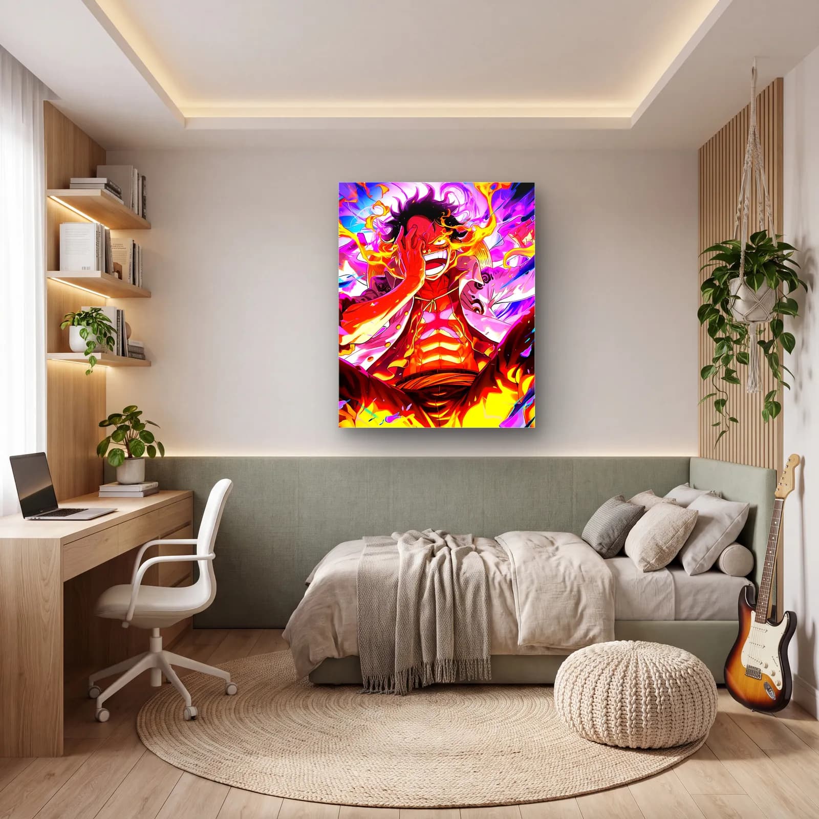 Gear 5 Luffy Kahkaha cam tablo — genç odasında