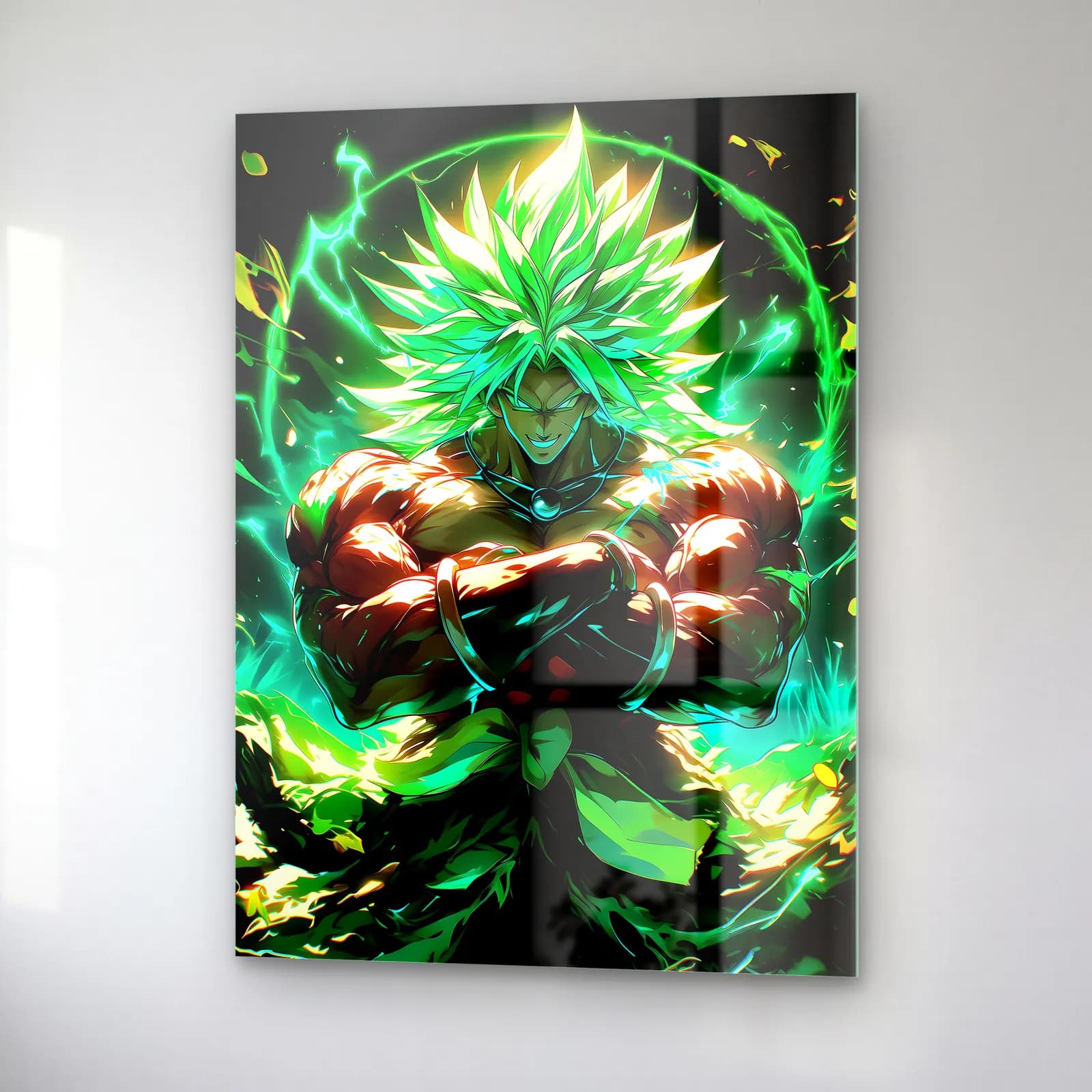 Yeşil Auralı Broly cam tablo — sağ açıdan görünüm