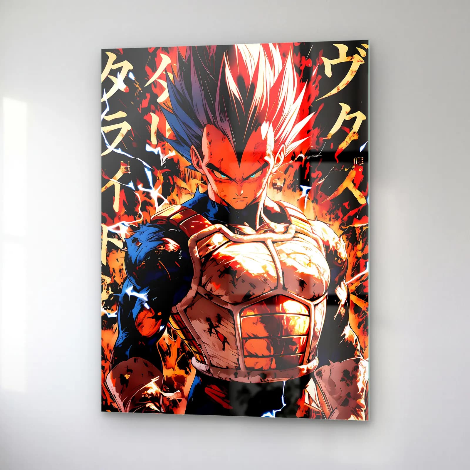 Japonca Yazılı Vegeta cam tablo — sağ açıdan görünüm