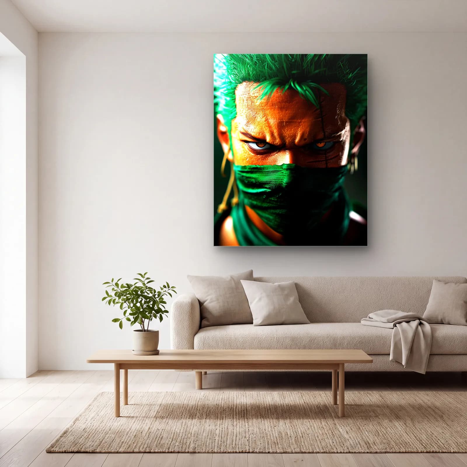 Roronoa Zoro Yakın Plan cam tablo — açık renk salonda