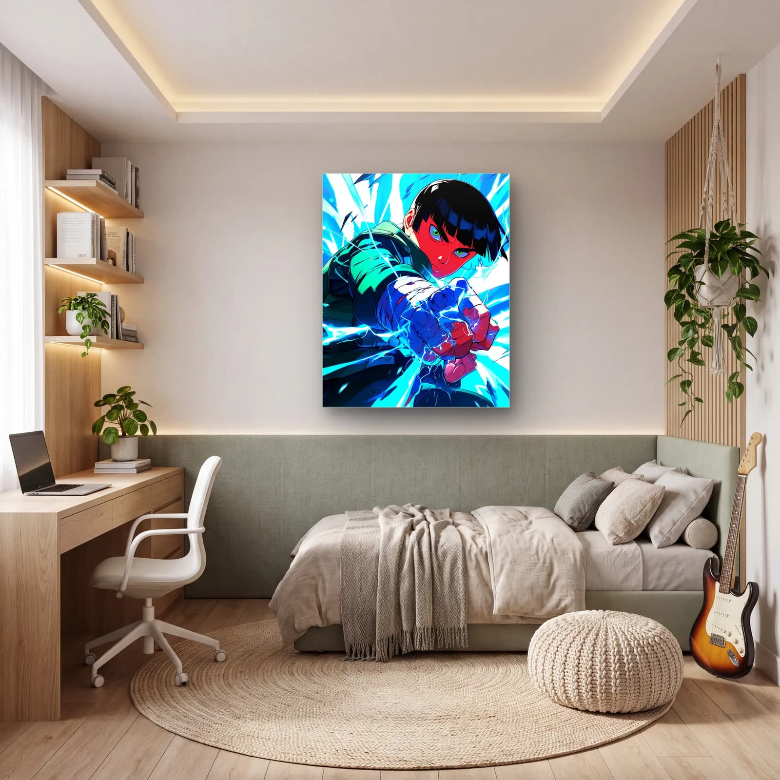 Şimşekli Rock Lee cam tablo — genç odasında