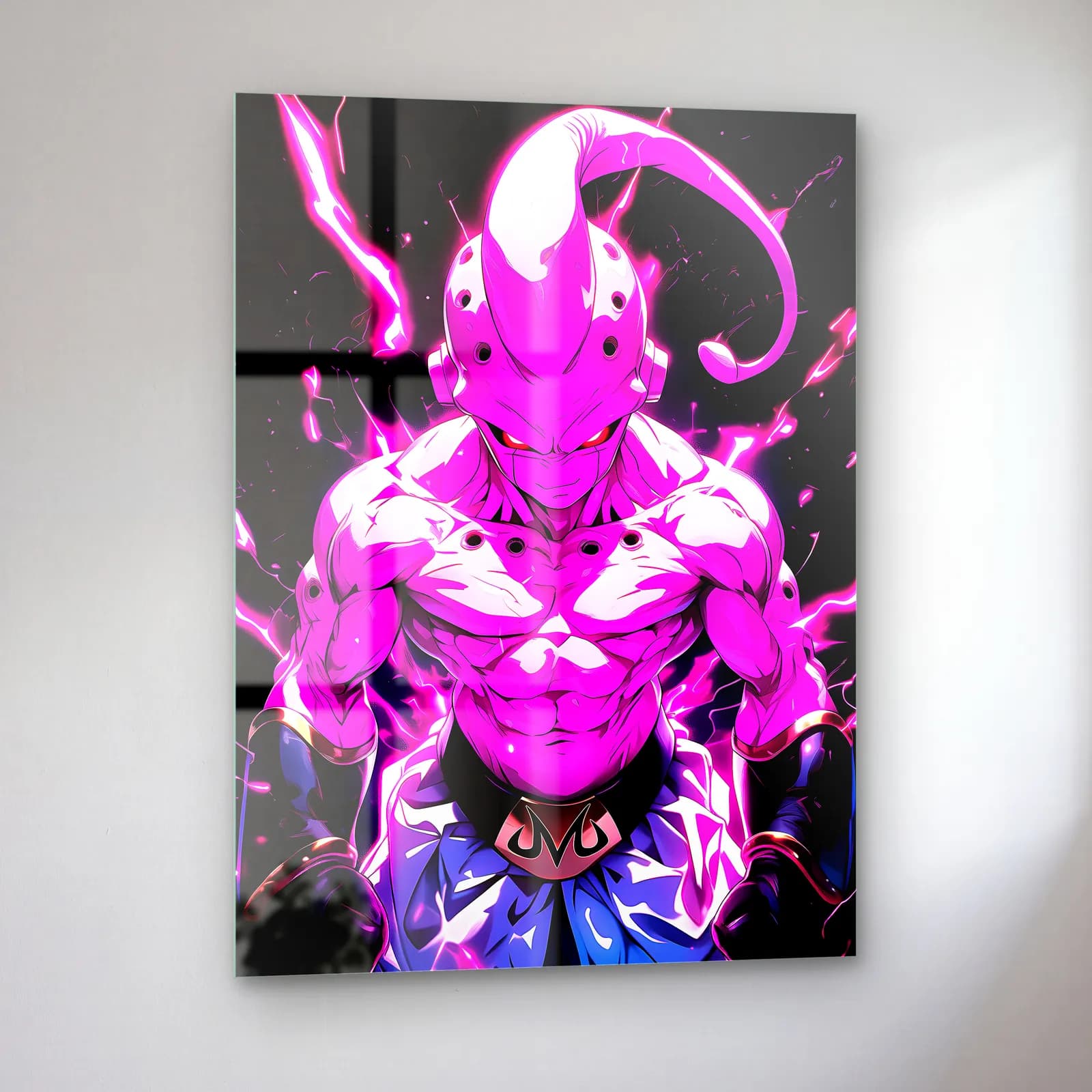 Pembe Majin Buu cam tablo — sol açıdan görünüm