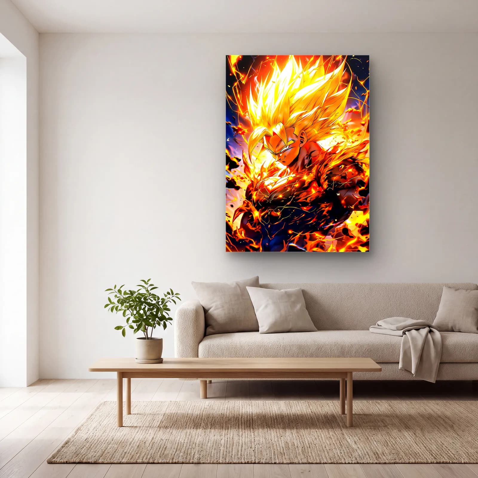 Süper Saiyan Goku cam tablo — açık renk salonda