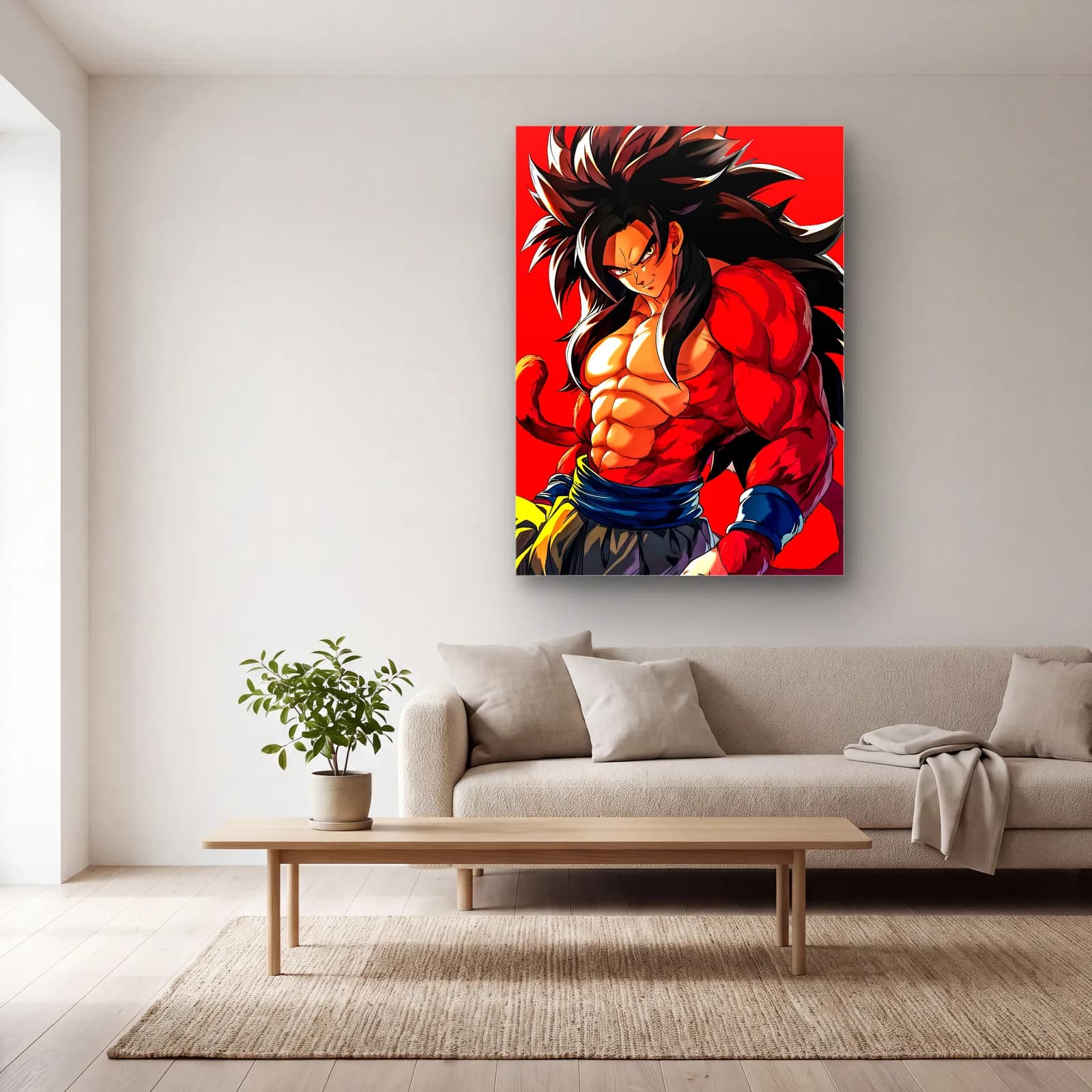 Süper Saiyan 4 Goku cam tablo — açık renk salonda