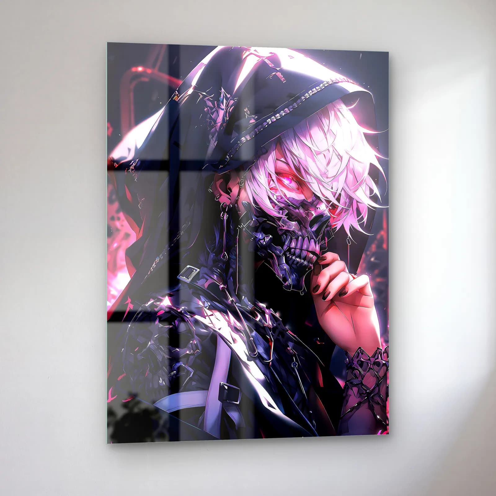Maskeli Ken Kaneki cam tablo — sol açıdan görünüm