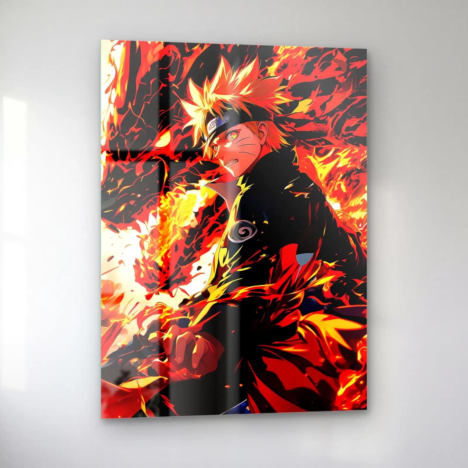Kurama Alevli Naruto cam tablo — sol açıdan görünüm