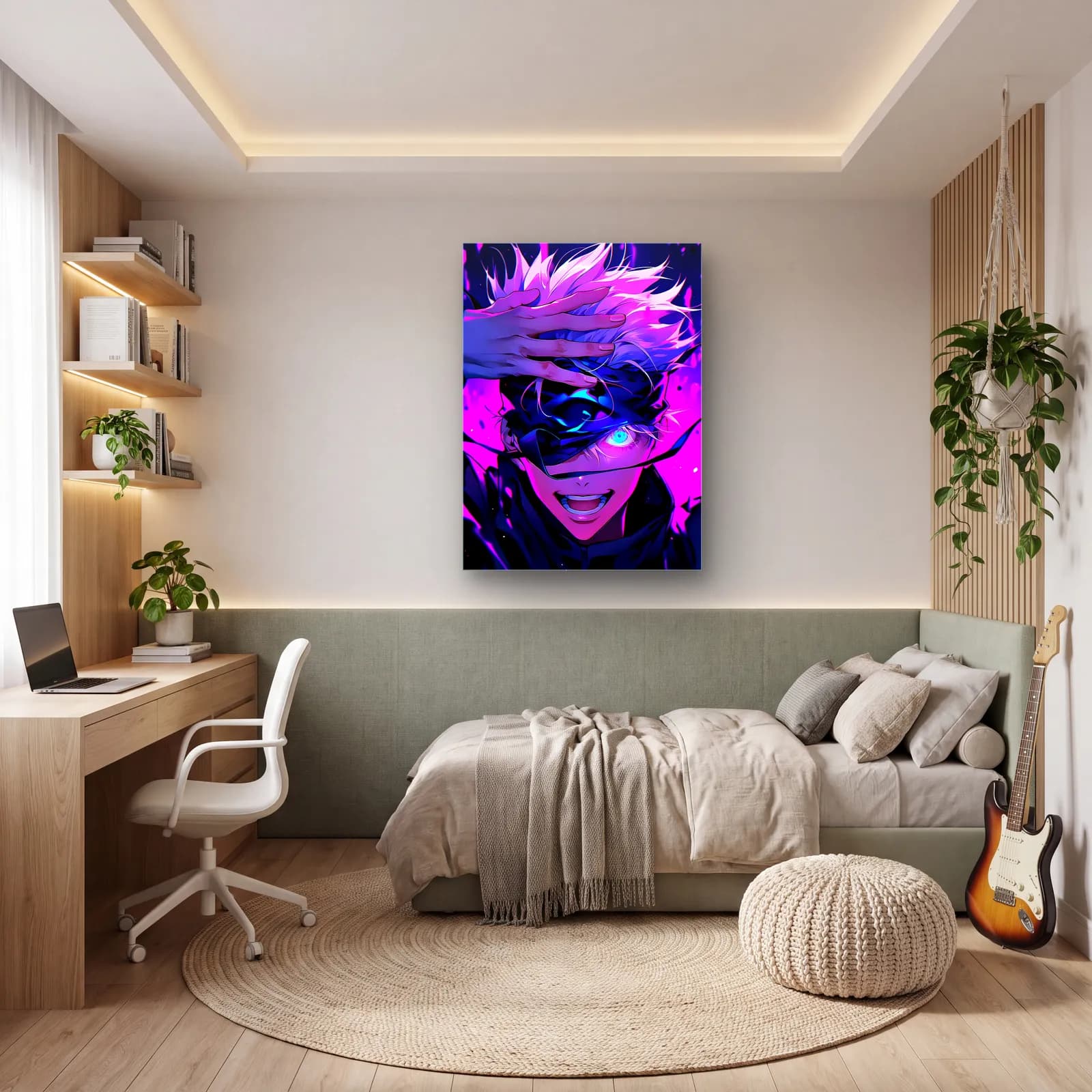 Gojo Satoru Göz Bandı cam tablo — genç odasında