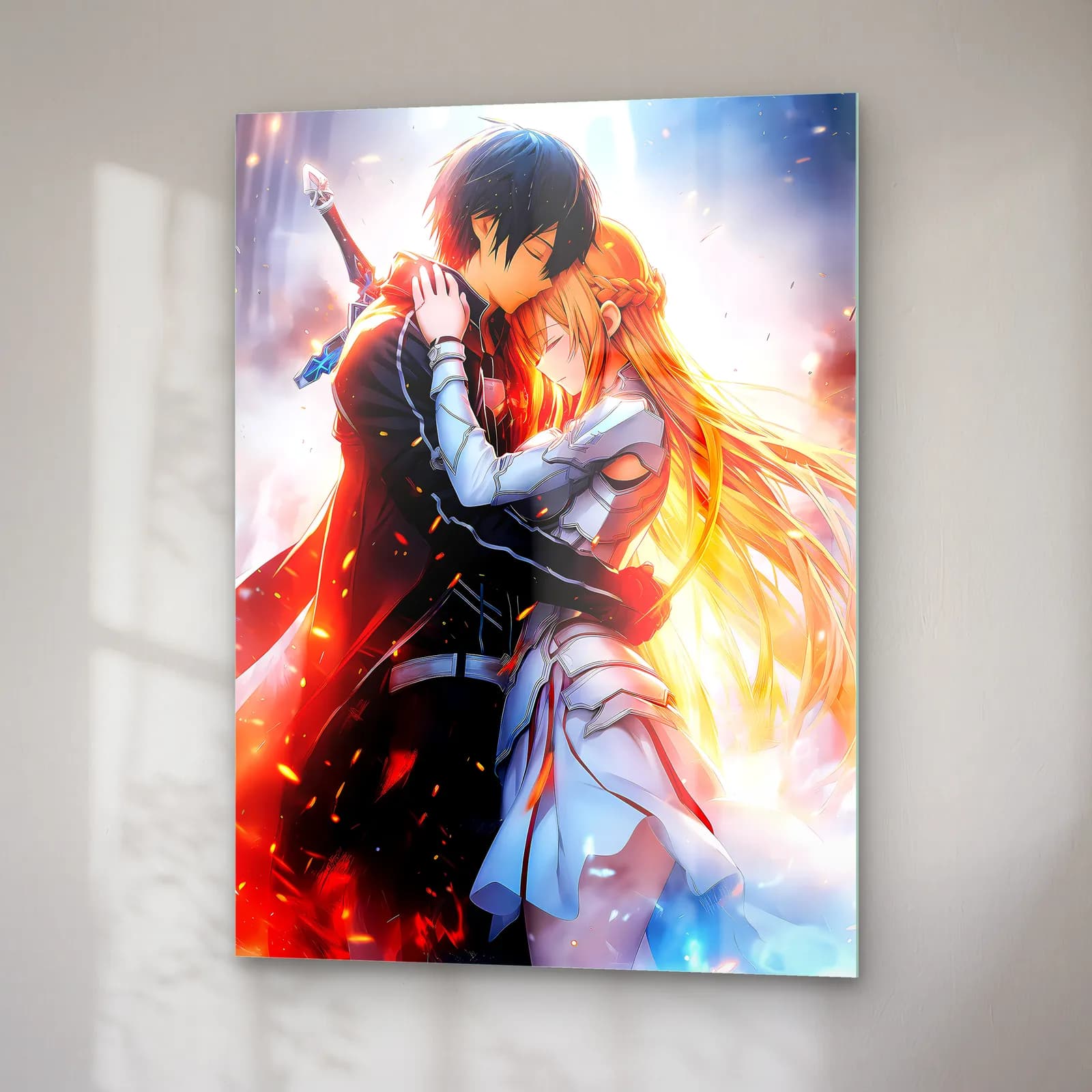 Kirito ve Asuna Sarılma cam tablo — sağ açıdan görünüm