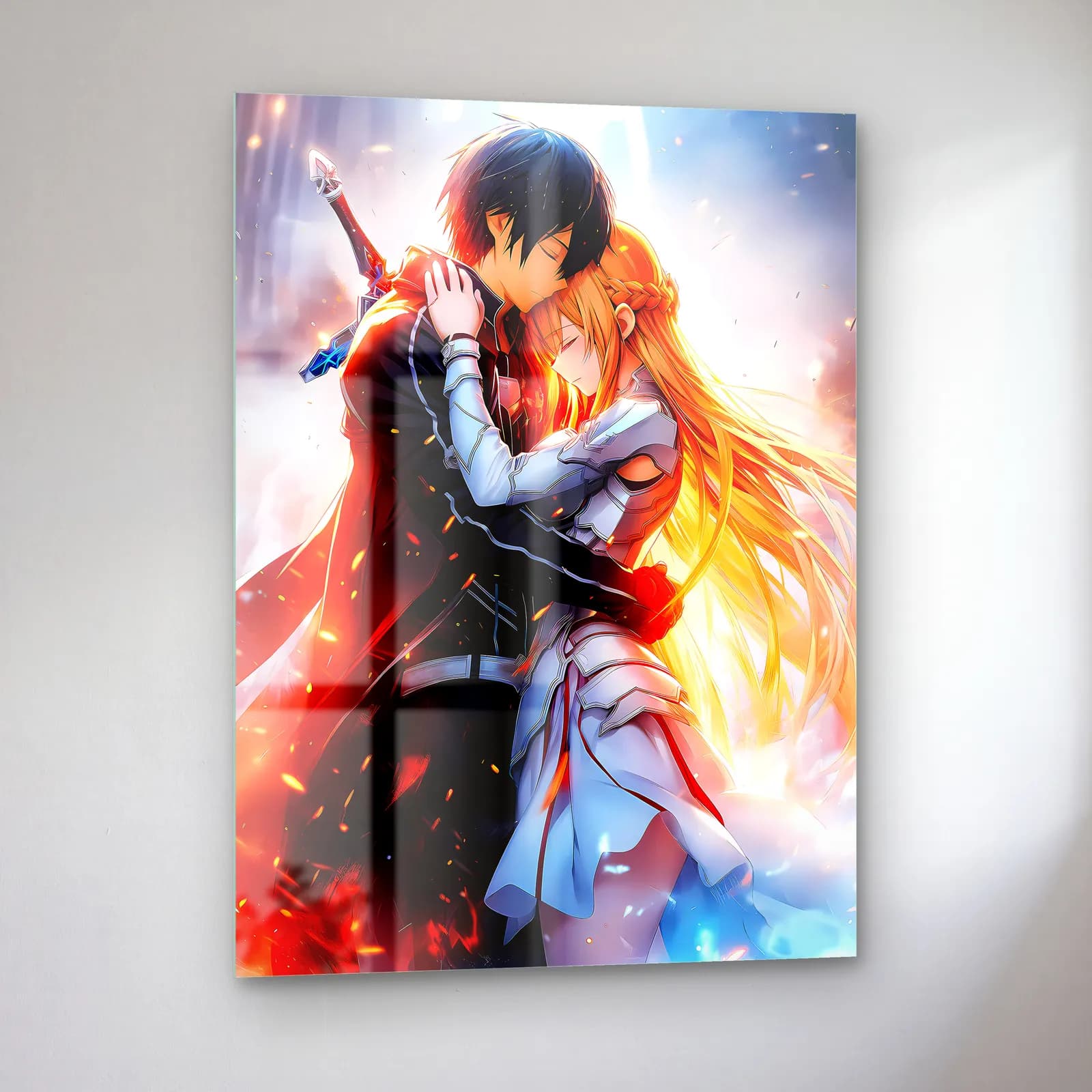 Kirito ve Asuna Sarılma cam tablo — sol açıdan görünüm