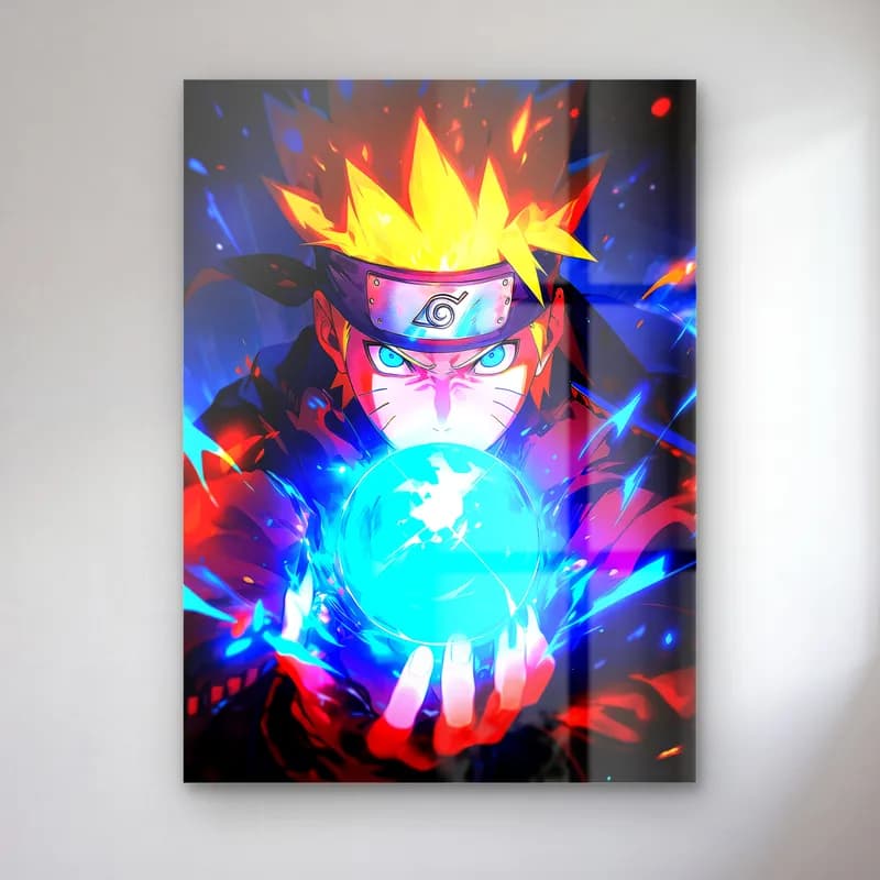 Rasengan Yapan Naruto cam tablo — Elinde mavi Rasengan küresi tutan alın bantlı Naruto