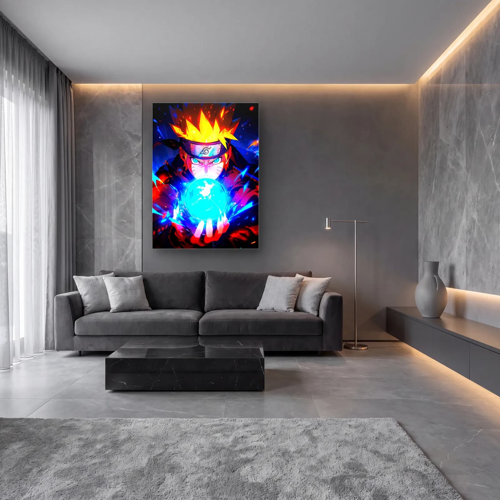 Rasengan Yapan Naruto cam tablo — lüks salon duvarında