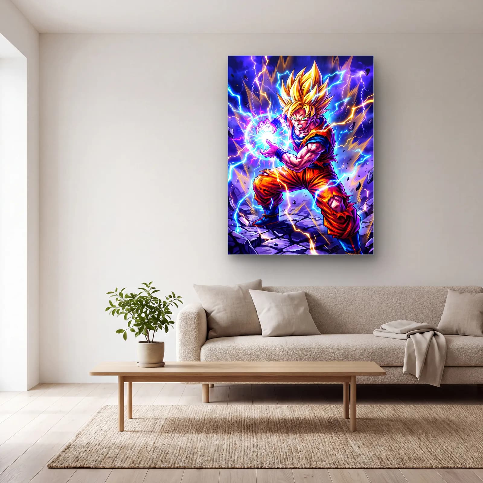 Goku Kamehameha Saldırısı cam tablo — açık renk salonda