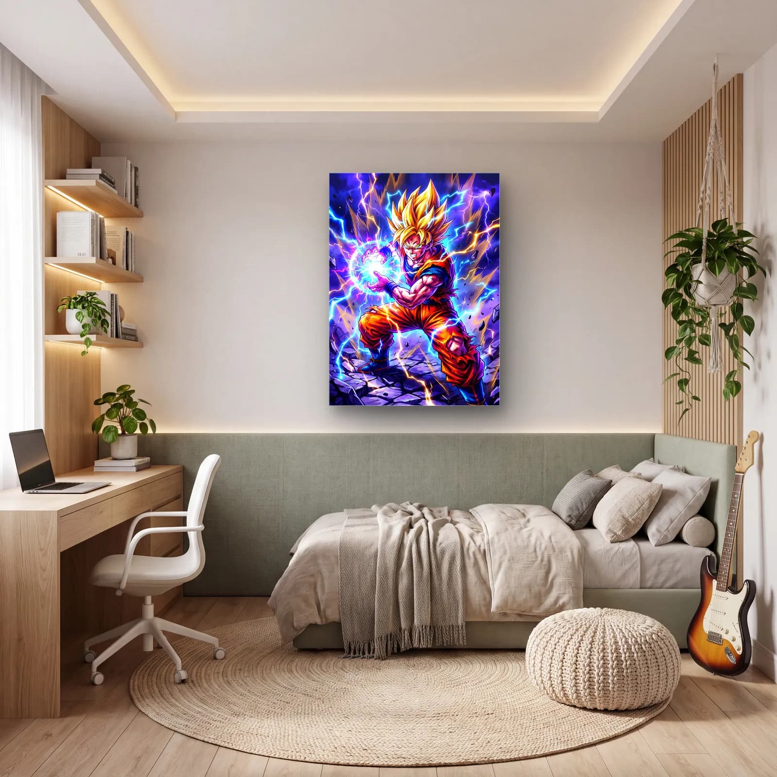 Goku Kamehameha Saldırısı cam tablo — genç odasında