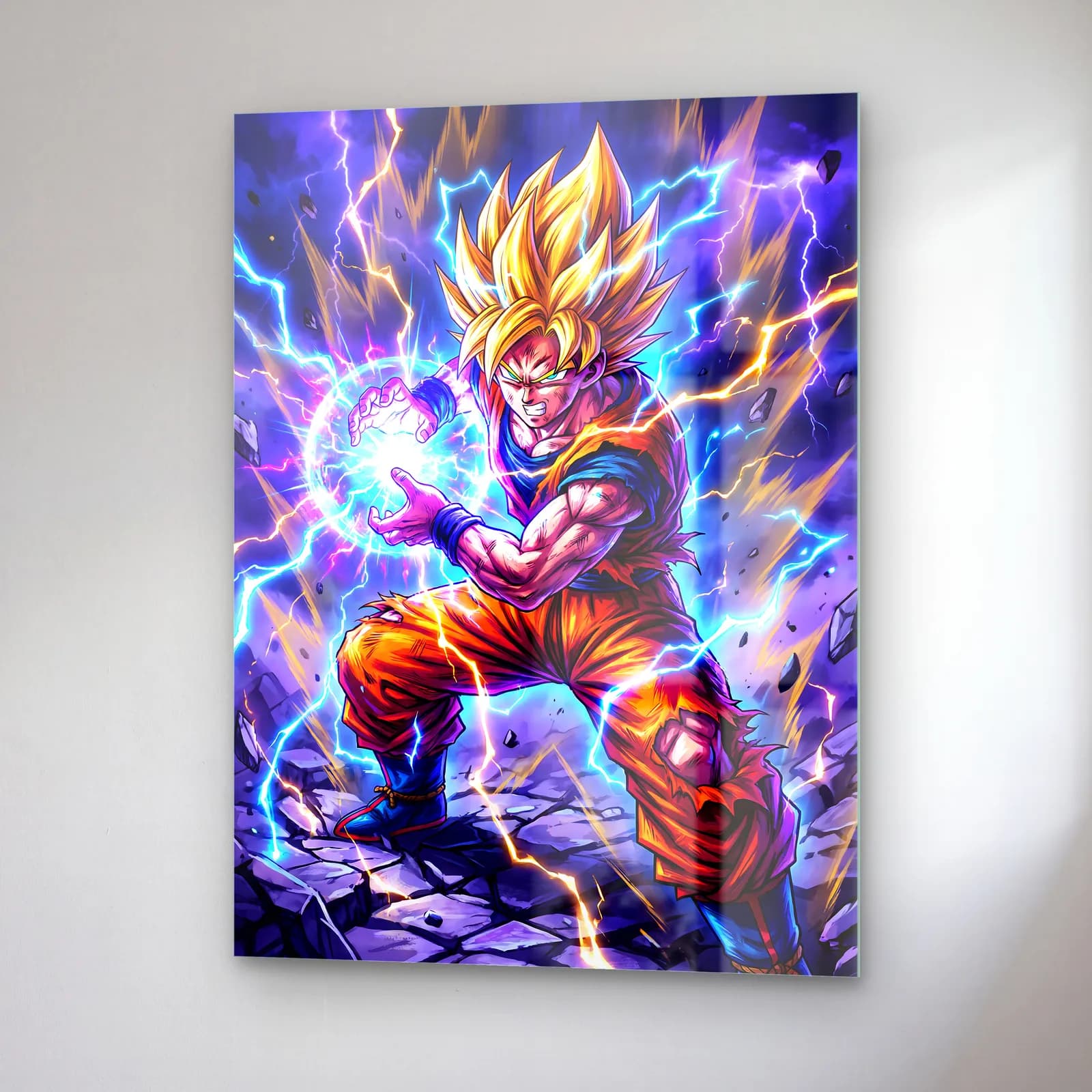 Goku Kamehameha Saldırısı cam tablo — sağ açıdan görünüm
