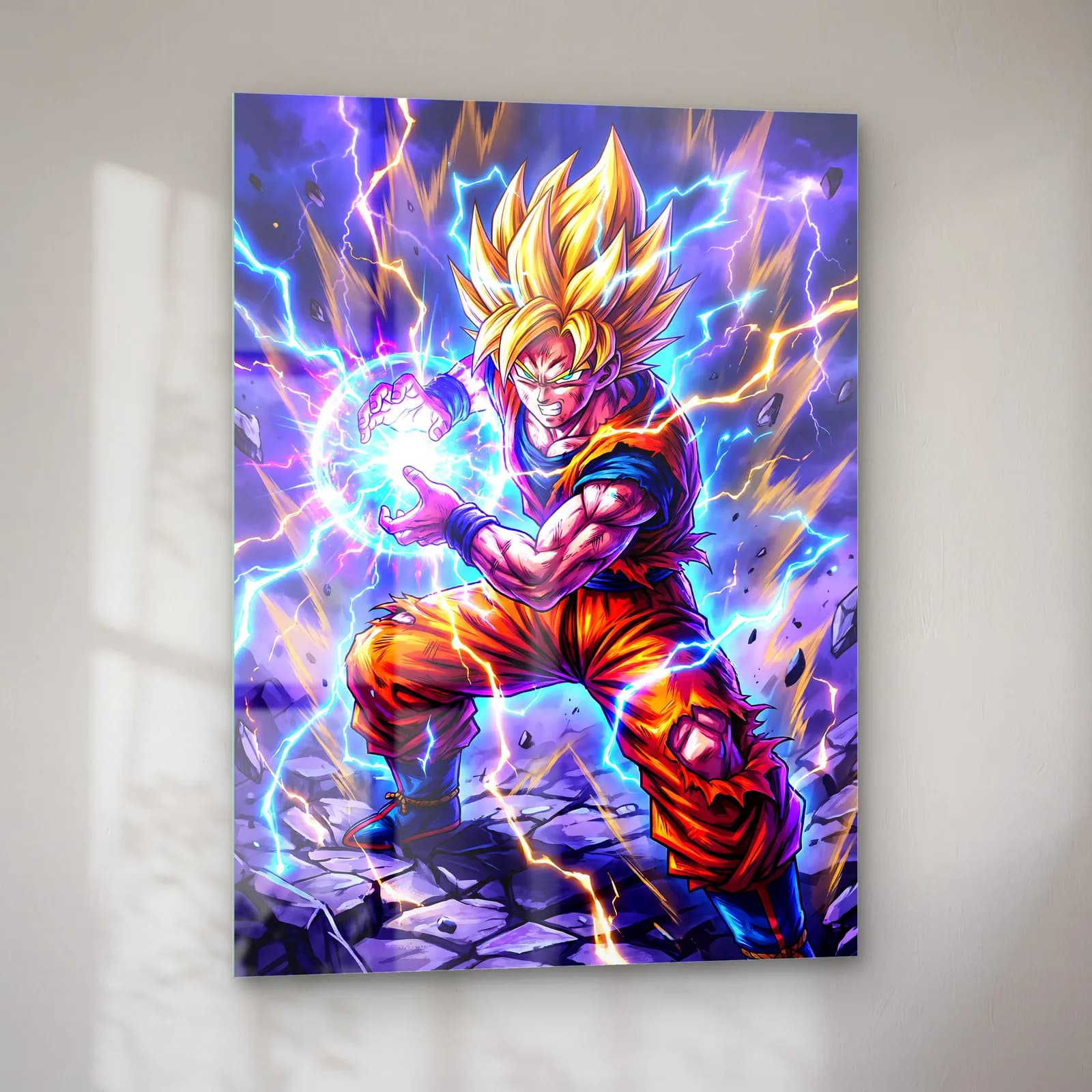 Goku Kamehameha Saldırısı cam tablo — sol açıdan görünüm