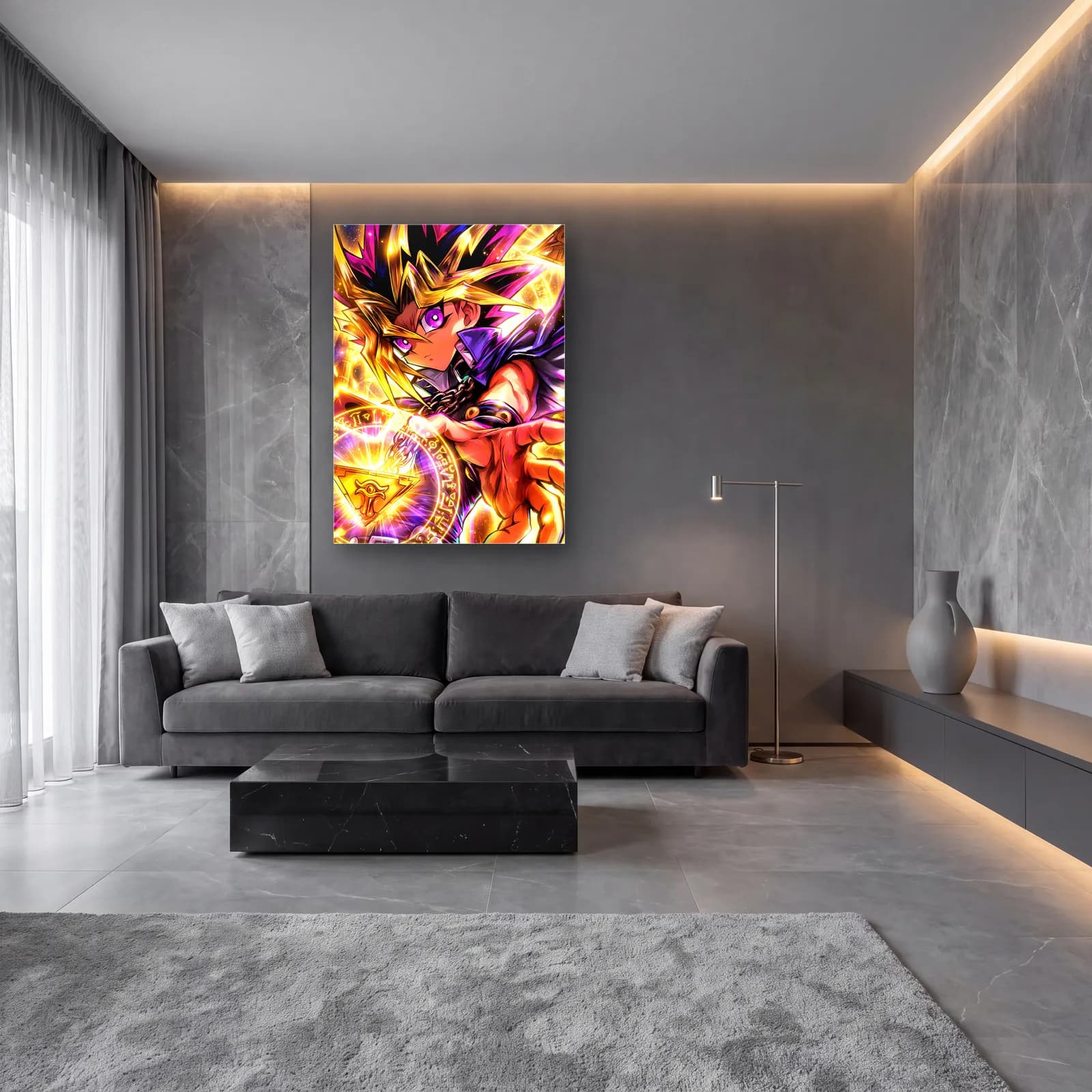 Yami Yugi Milenyum Bulmacası cam tablo — lüks salon duvarında