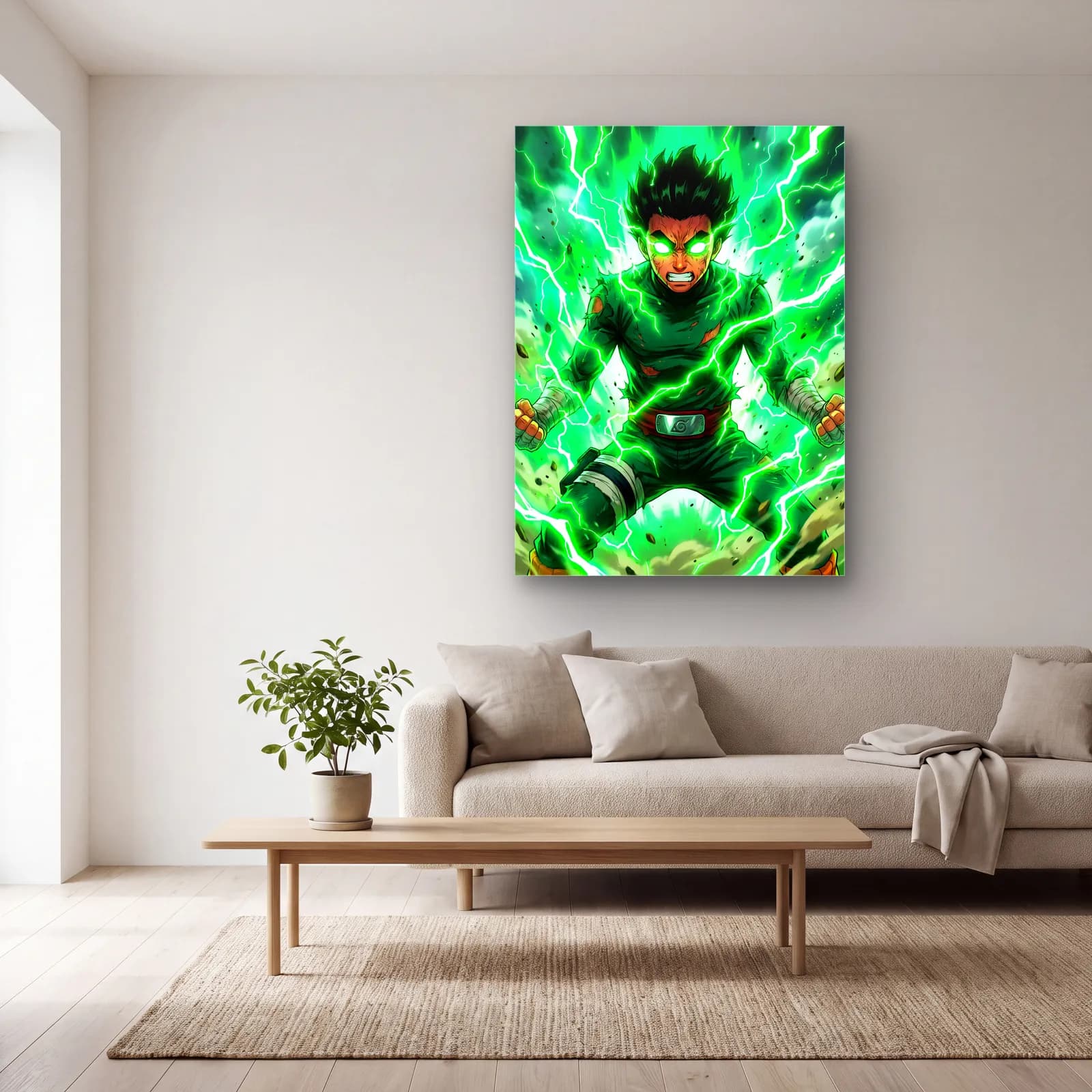 Rock Lee Yeşil Enerji cam tablo — açık renk salonda