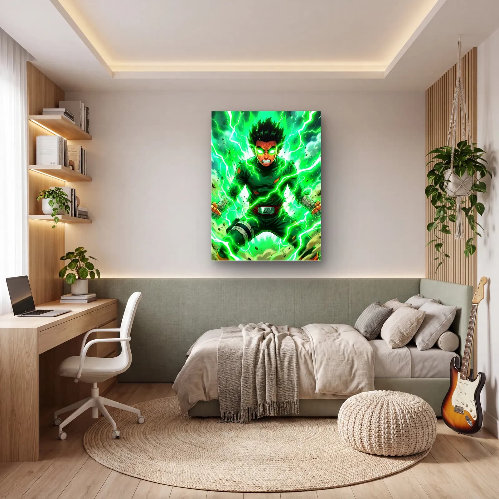 Rock Lee Yeşil Enerji cam tablo — genç odasında