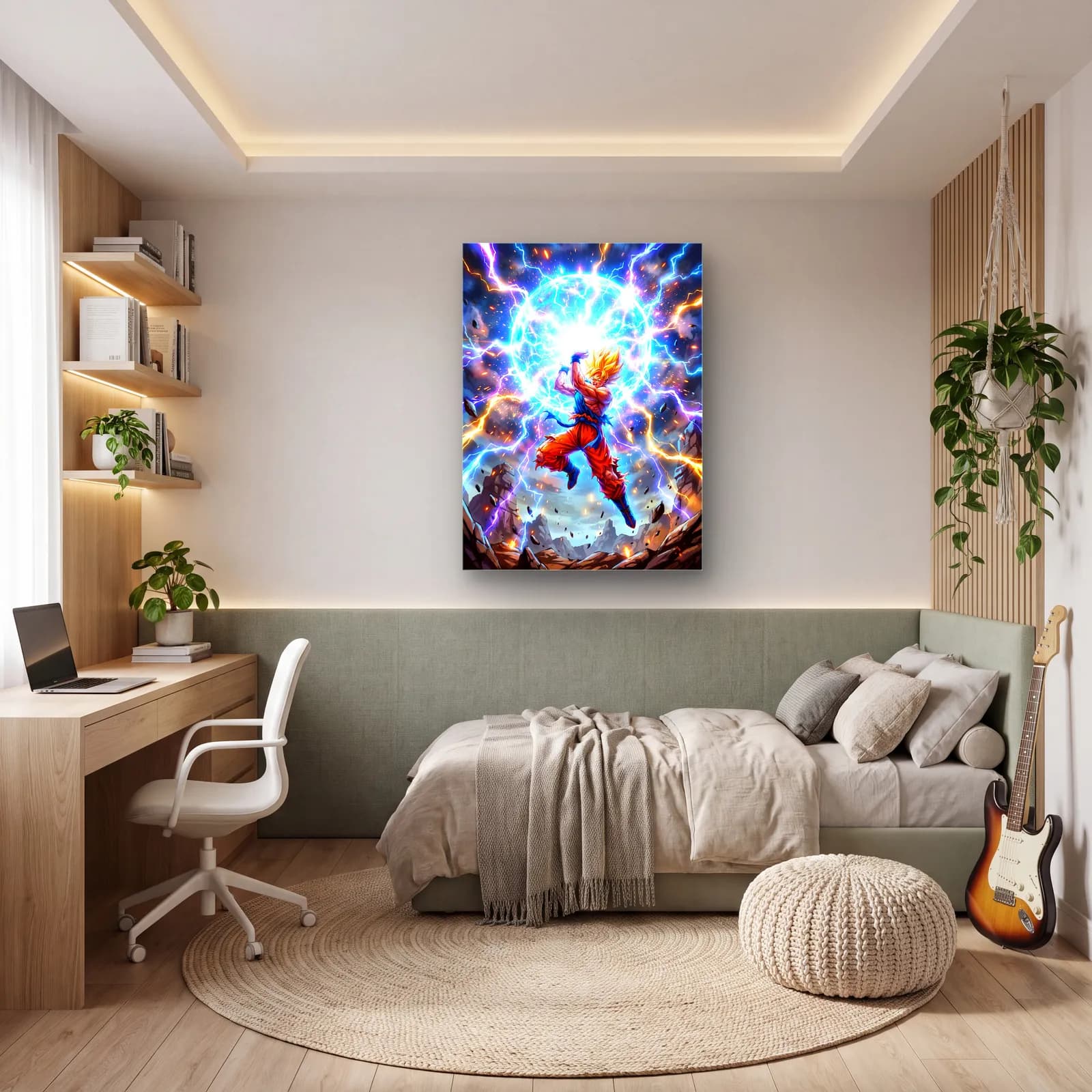 Goku Enerji Patlaması cam tablo — genç odasında