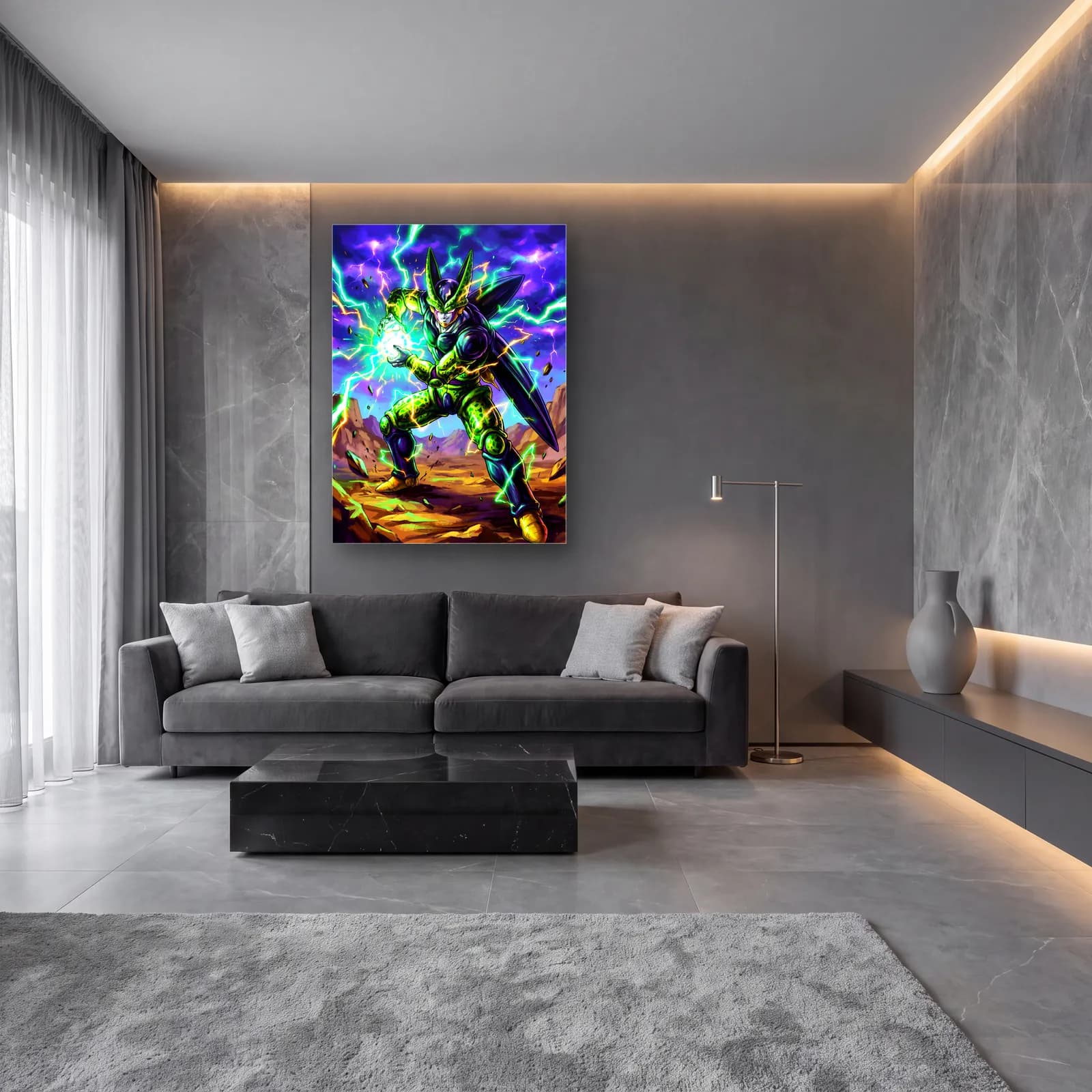 Cell Dragon Ball cam tablo — lüks salon duvarında