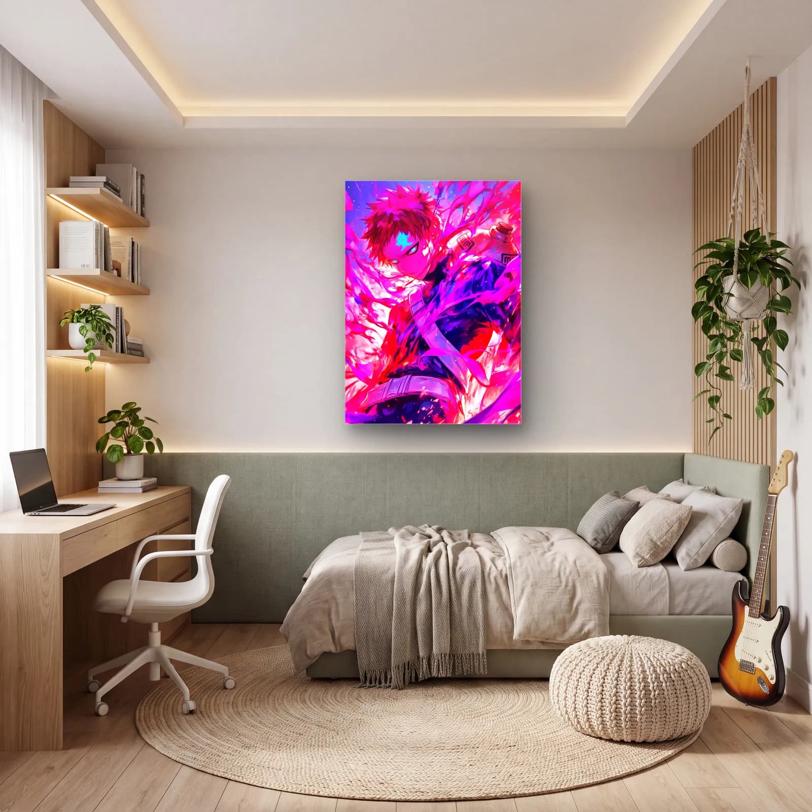 Gaara Pembe Kum Fırtınası cam tablo — genç odasında