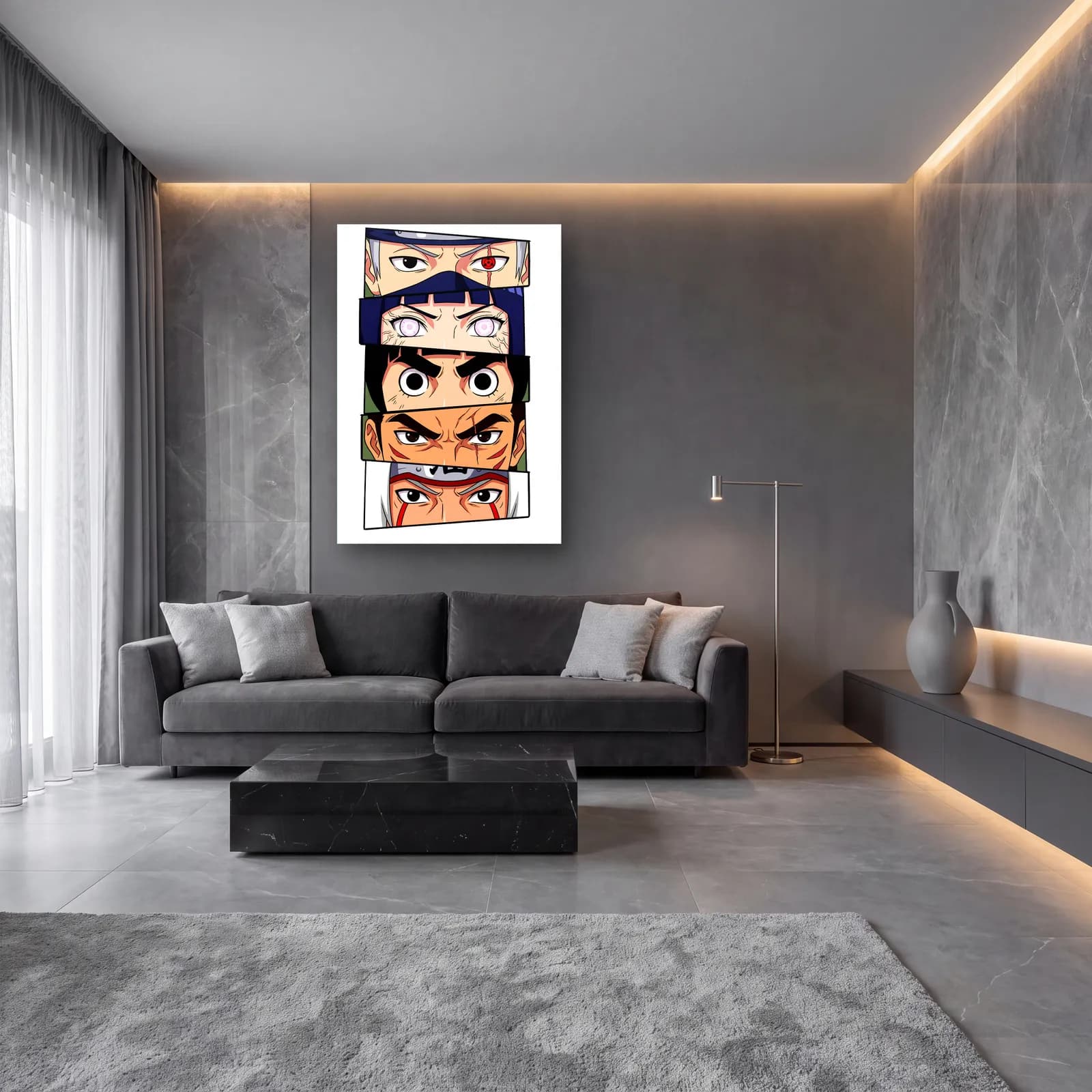 Naruto Gözleri Kakashi Seti cam tablo — lüks salon duvarında