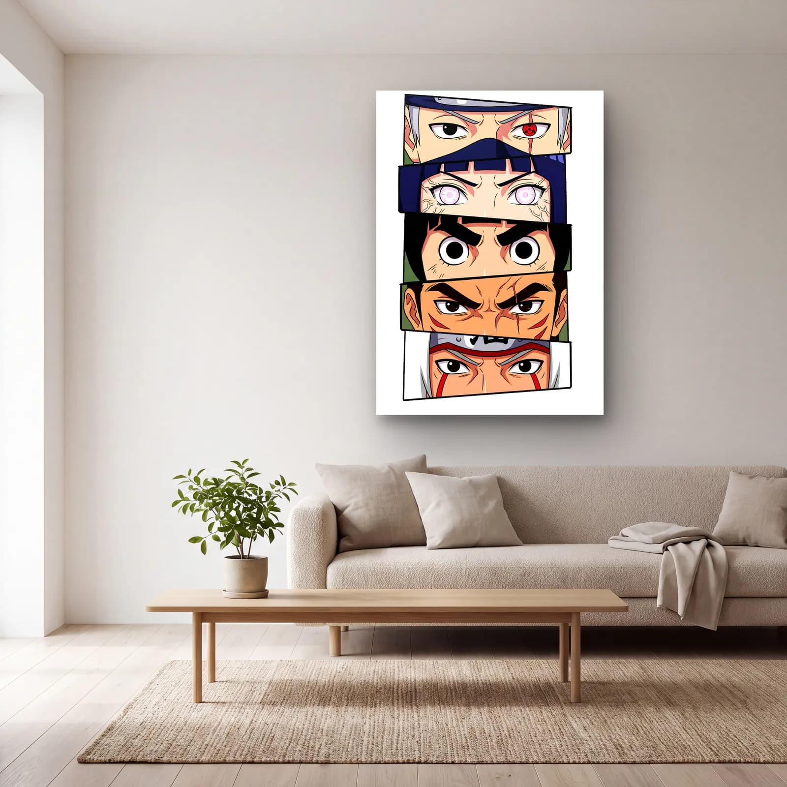 Naruto Gözleri Kakashi Seti cam tablo — açık renk salonda