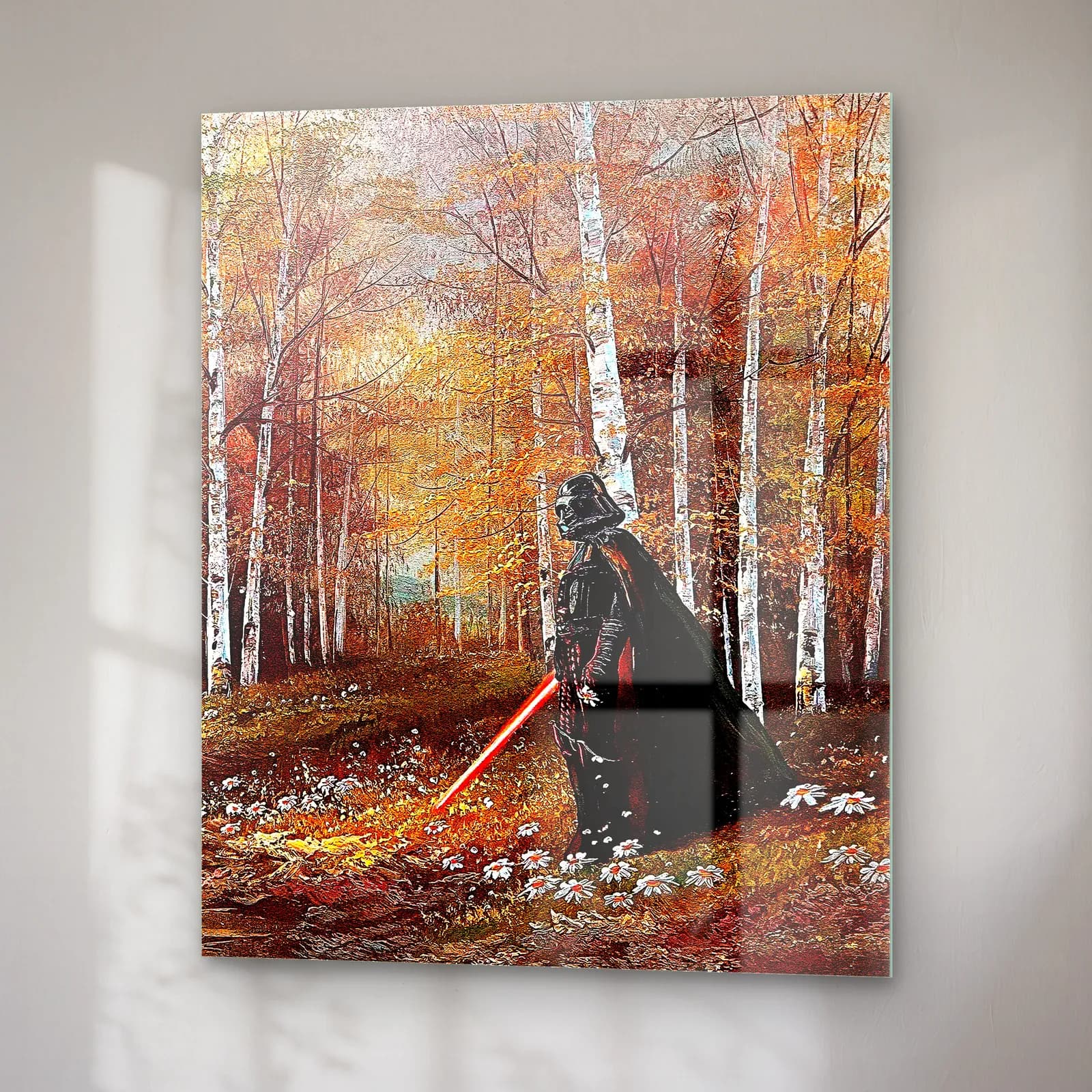 Sonbahar Ormanında Darth Vader cam tablo — sağ açıdan görünüm