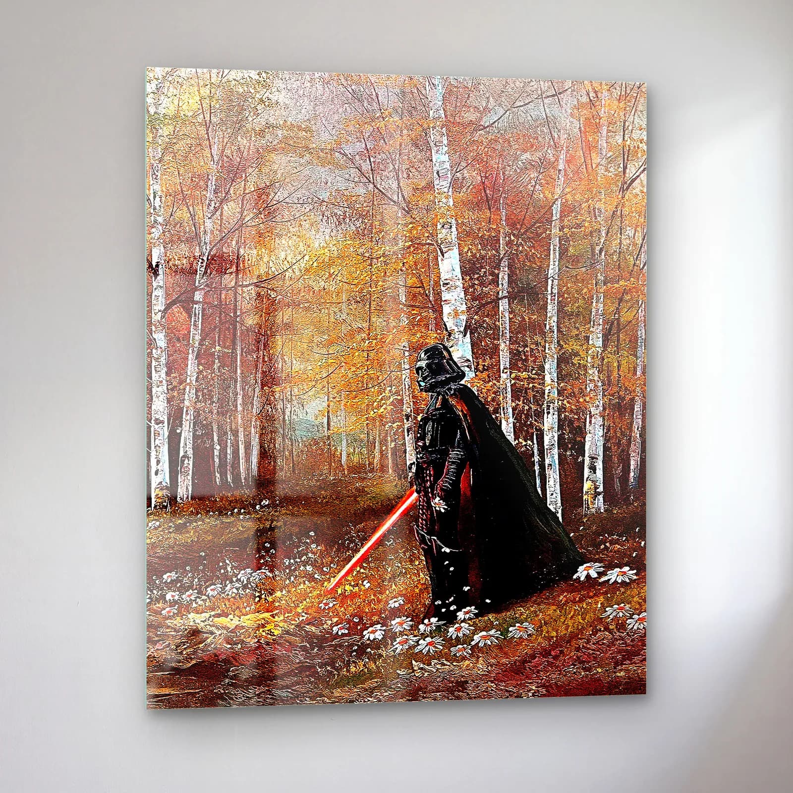 Sonbahar Ormanında Darth Vader cam tablo — sol açıdan görünüm