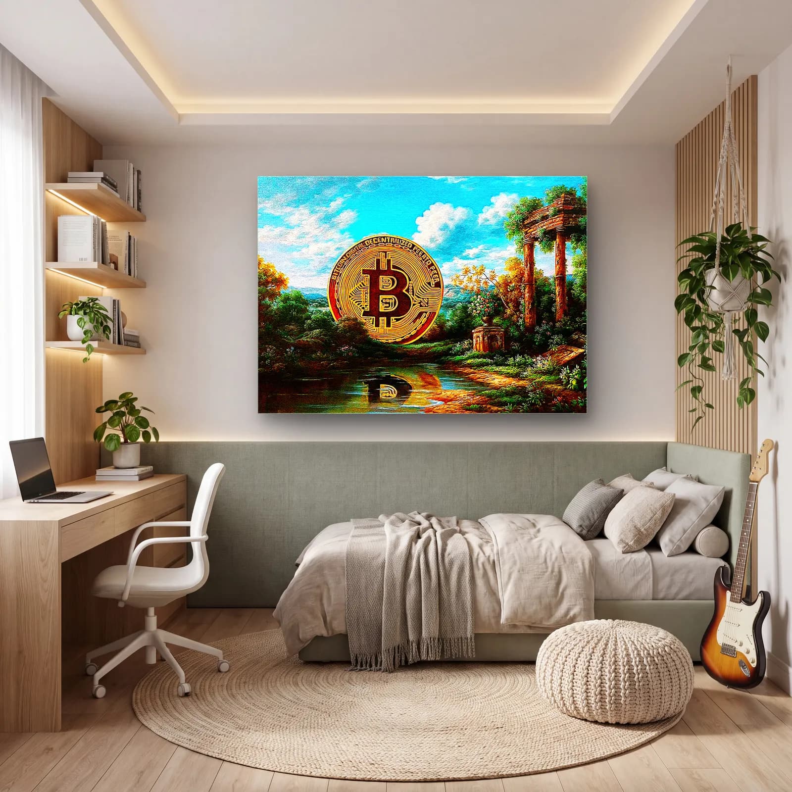Klasik Manzarada Bitcoin cam tablo — genç odasında