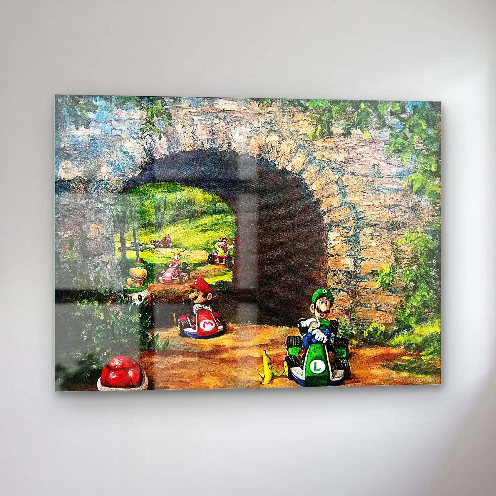 Taş Tünelde Mario Kart cam tablo — sol açıdan görünüm