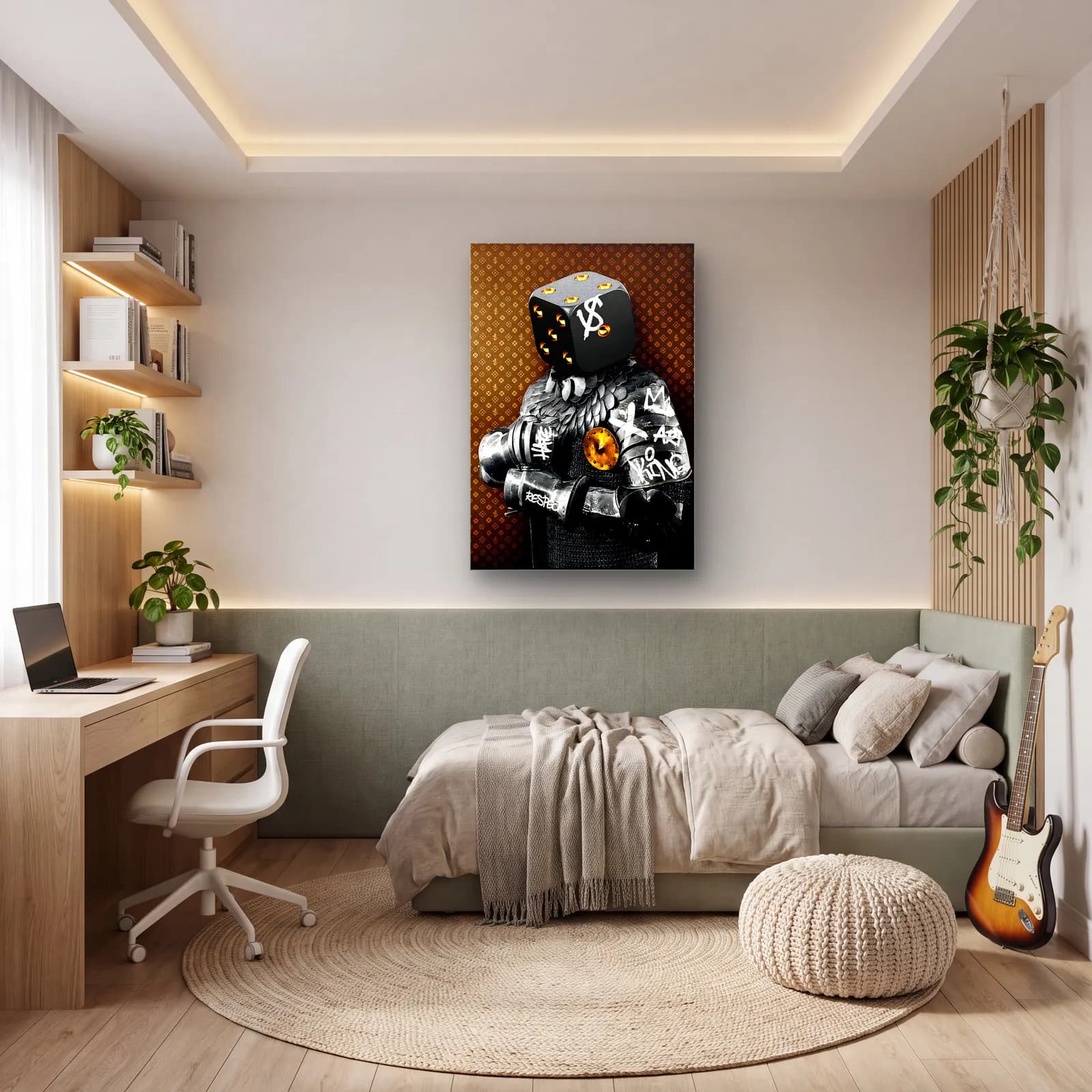 Zar Kafalı Grafiti Şövalye cam tablo — genç odasında