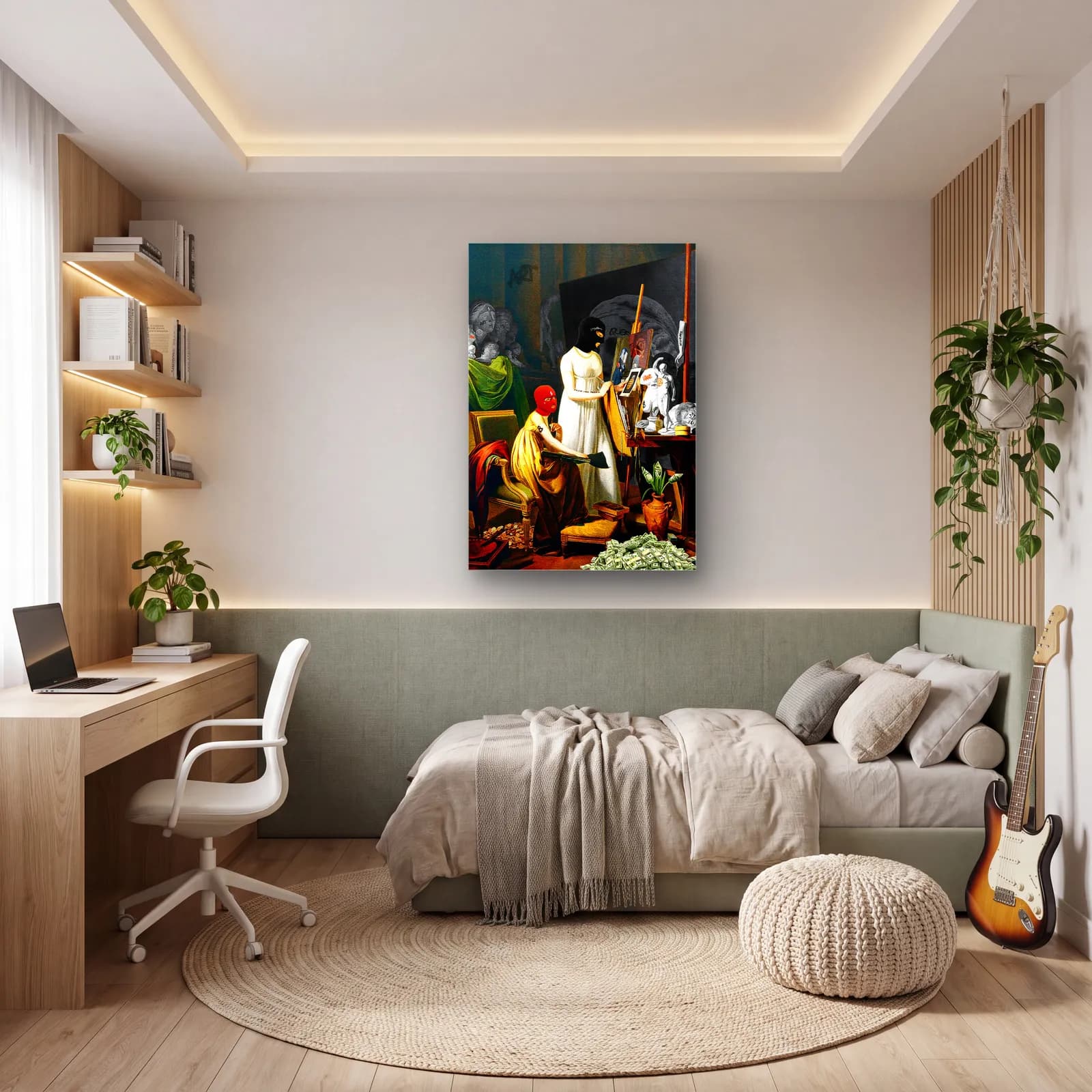 Maskeli Ressam Atölyesi cam tablo — genç odasında